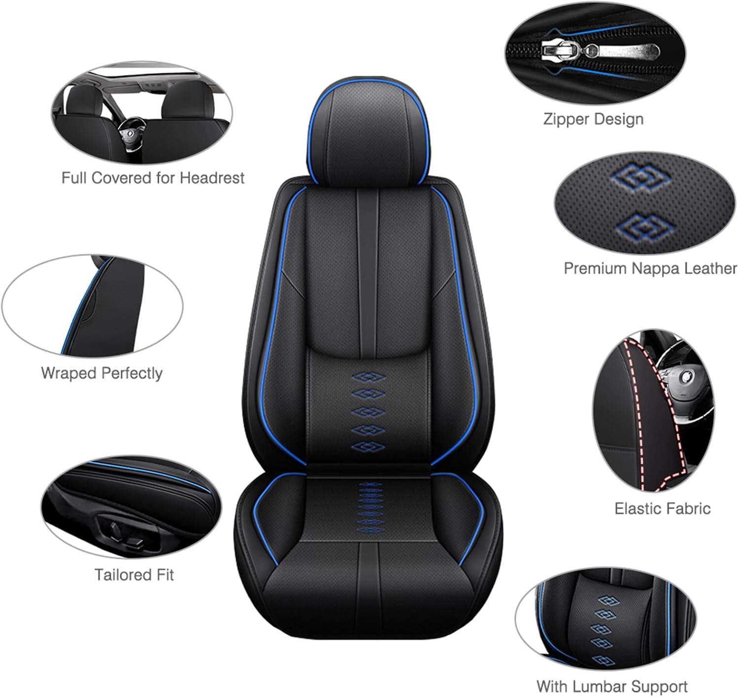 Leather Seat Covers for Mazda CX-50 Hybrid 2025,Premium Car Seat Covers Full Set,Waterproof Car Seat Protectors with Airbag,Comfort Interior Cover Seats for Cars(Black+Blue)