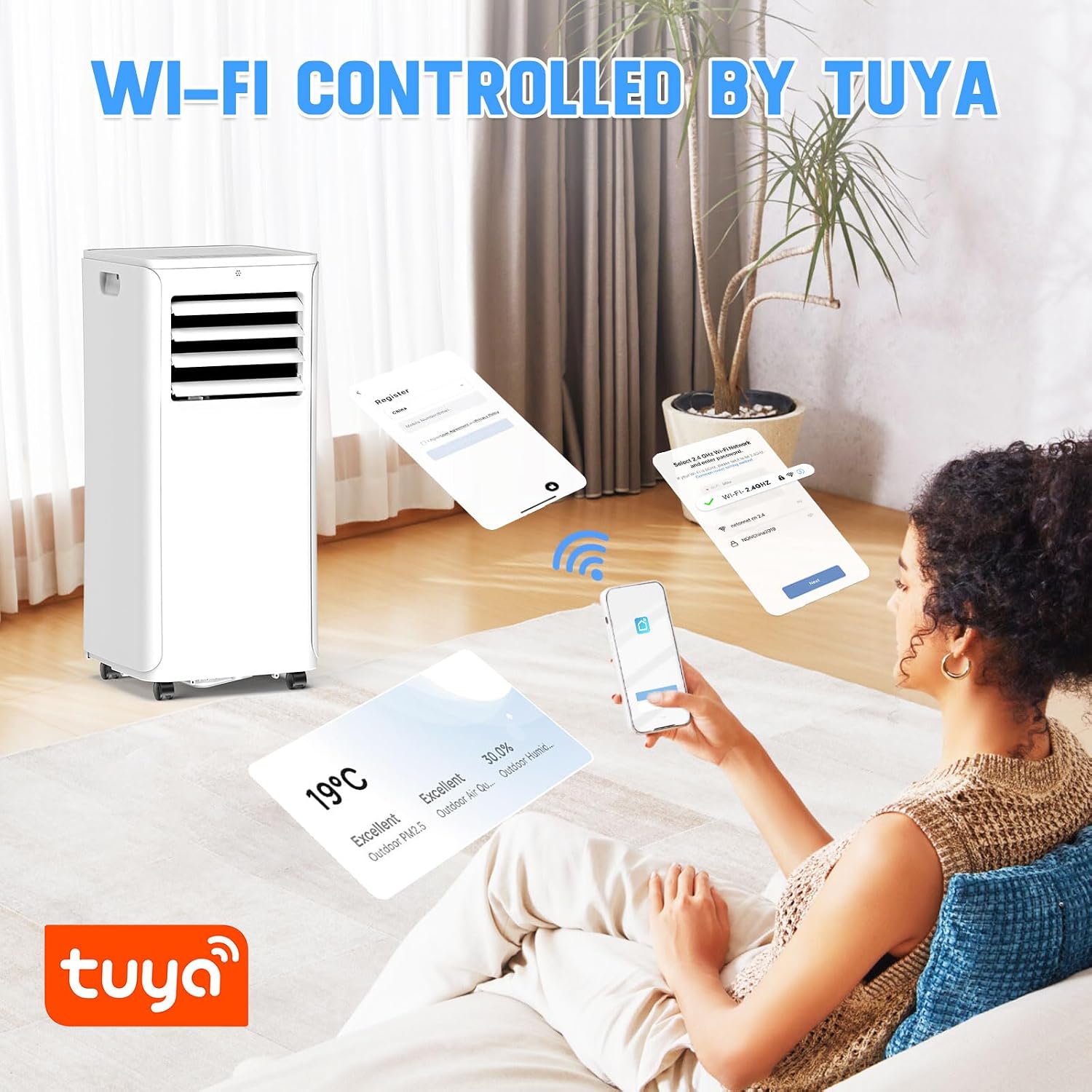 12,000 BTU Portable Air Conditioner With Heat, Wifi 3-in-1 AC Unit with Dehumidifier & Fan, Quiet Operation for Bedroom, Cools up to 550 sq.ft, 24-Hour Timer, Remote & Window Installation Kit