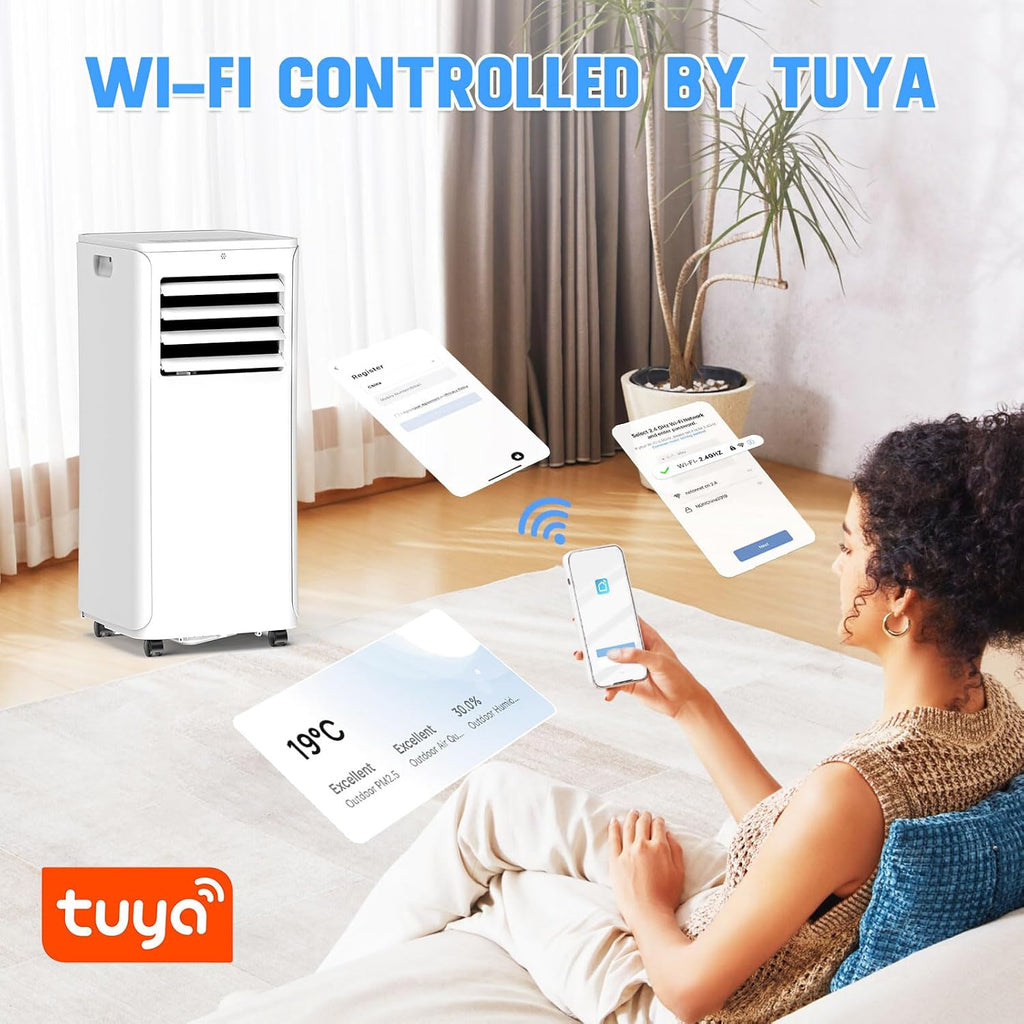 Smart Portable Air Conditioner with WiFi, 12,000 BTU AC Unit Cools 550 sq.ft, 3-in-1: Dehumidifier, Fan & Quiet Cooling for Bedroom, 24H Timer, Remote, Window Kit Included