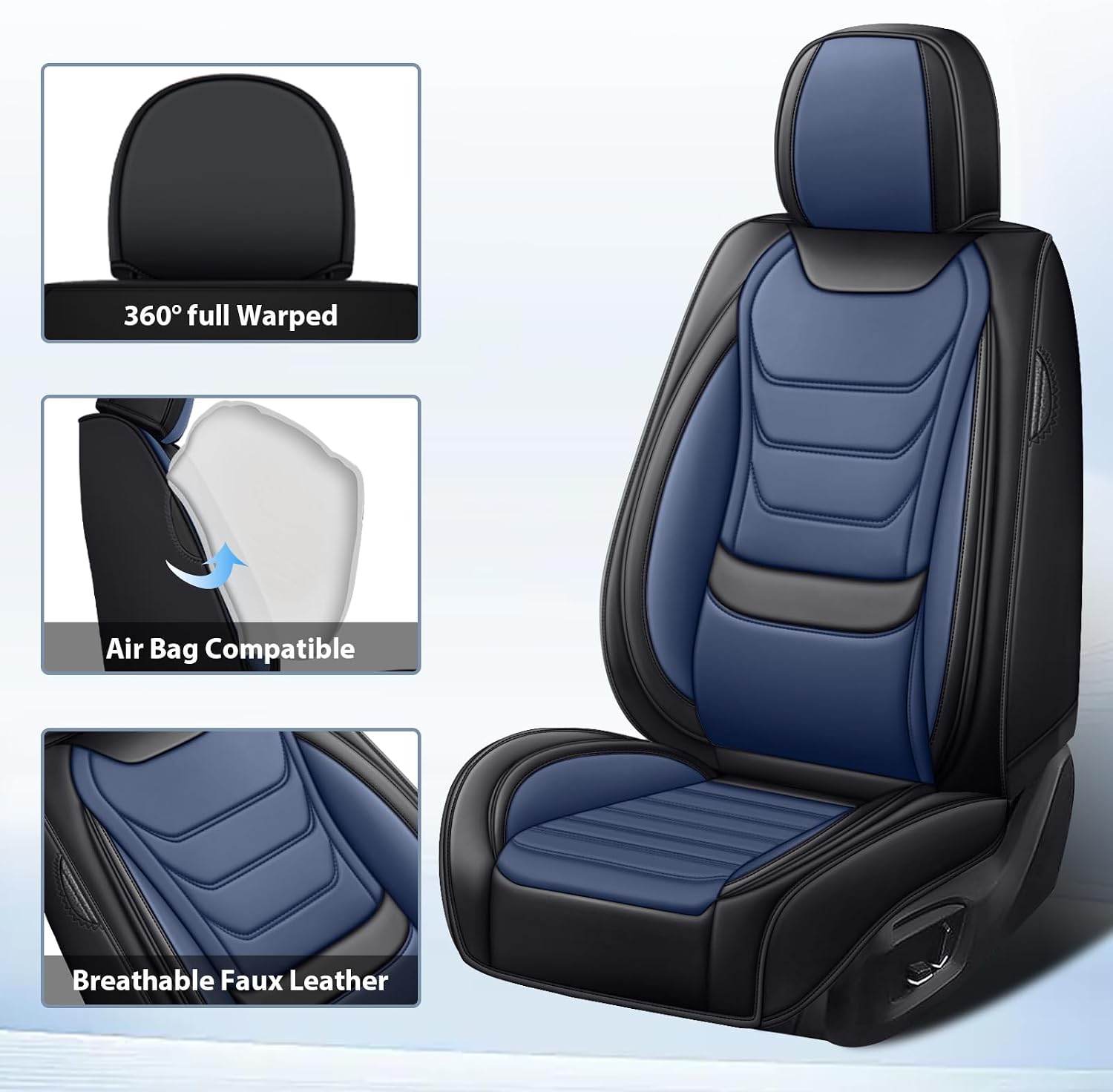 Fit for Volkswagen Beetle 2012-2019 Custom Seat Covers, PU Leather Car Seat Covers, Full Coverage Protection, Thick Cushioning Seat Protectors(Standard Front Row/Black Blue)