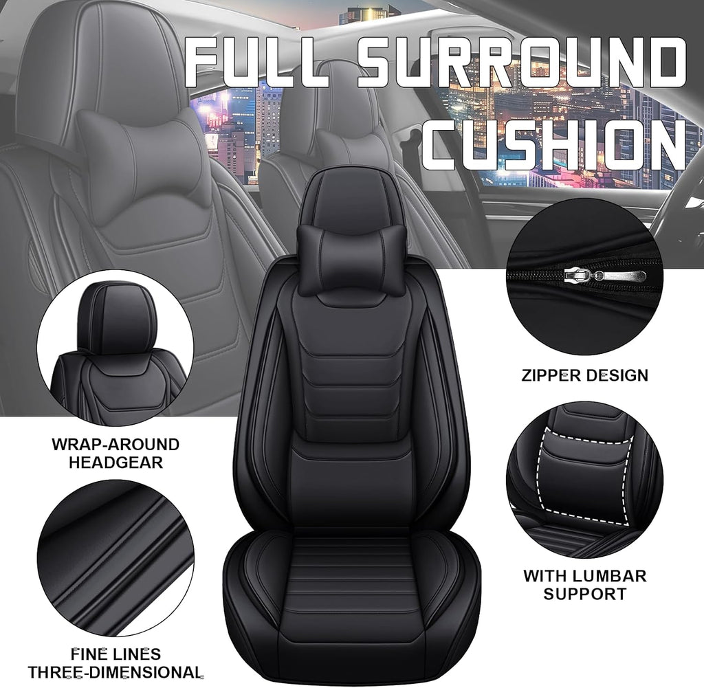 Car Seat Cover Full Set for Kia EV9 Seat Covers 2024-2025, Nappa Leather Waterproof Seat Covers for Cars, Airbag Compatible, Universal Automotive Seat Covers(Luxury Full Set/Black)