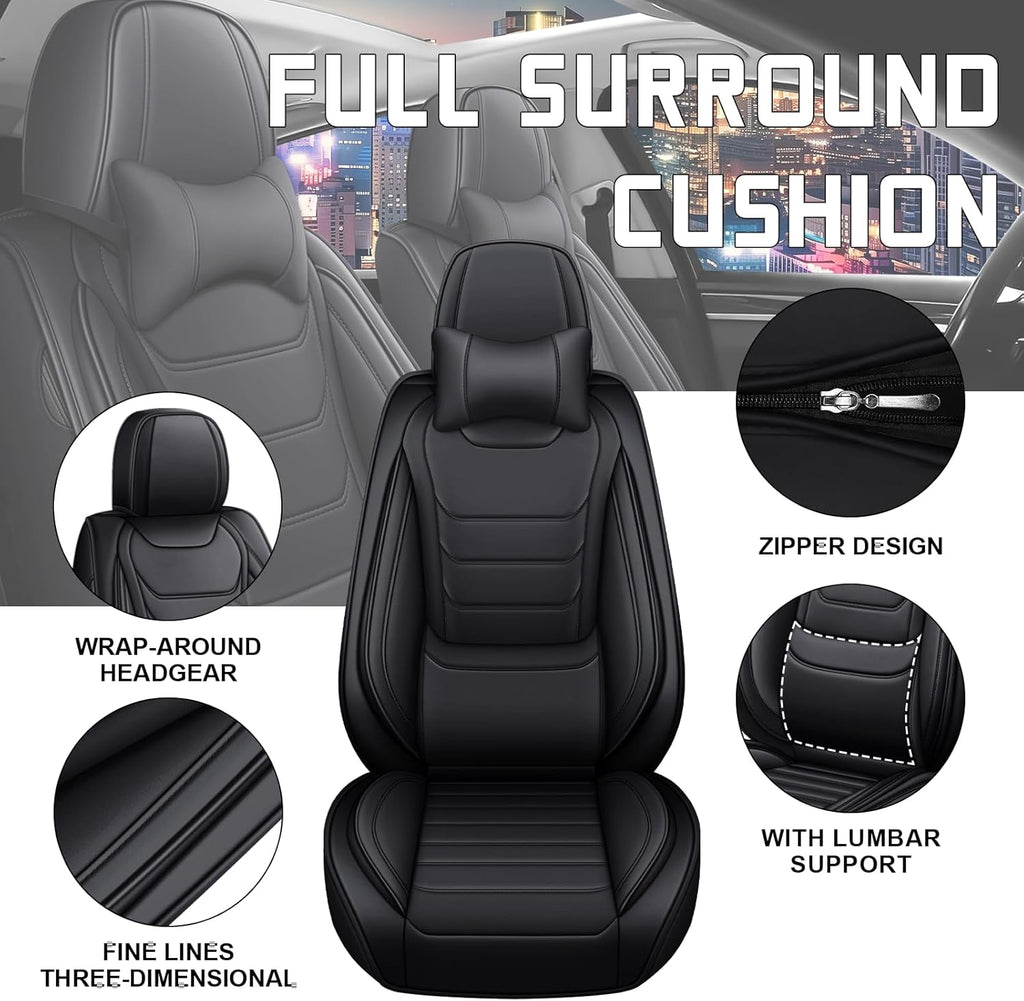 Car Seat Cover Full Set for Buick Envista Seat Covers 2024-2025, Nappa Leather Waterproof Seat Covers for Cars, Airbag Compatible, Universal Automotive Seat Covers (Luxury 5 Seats/Black)