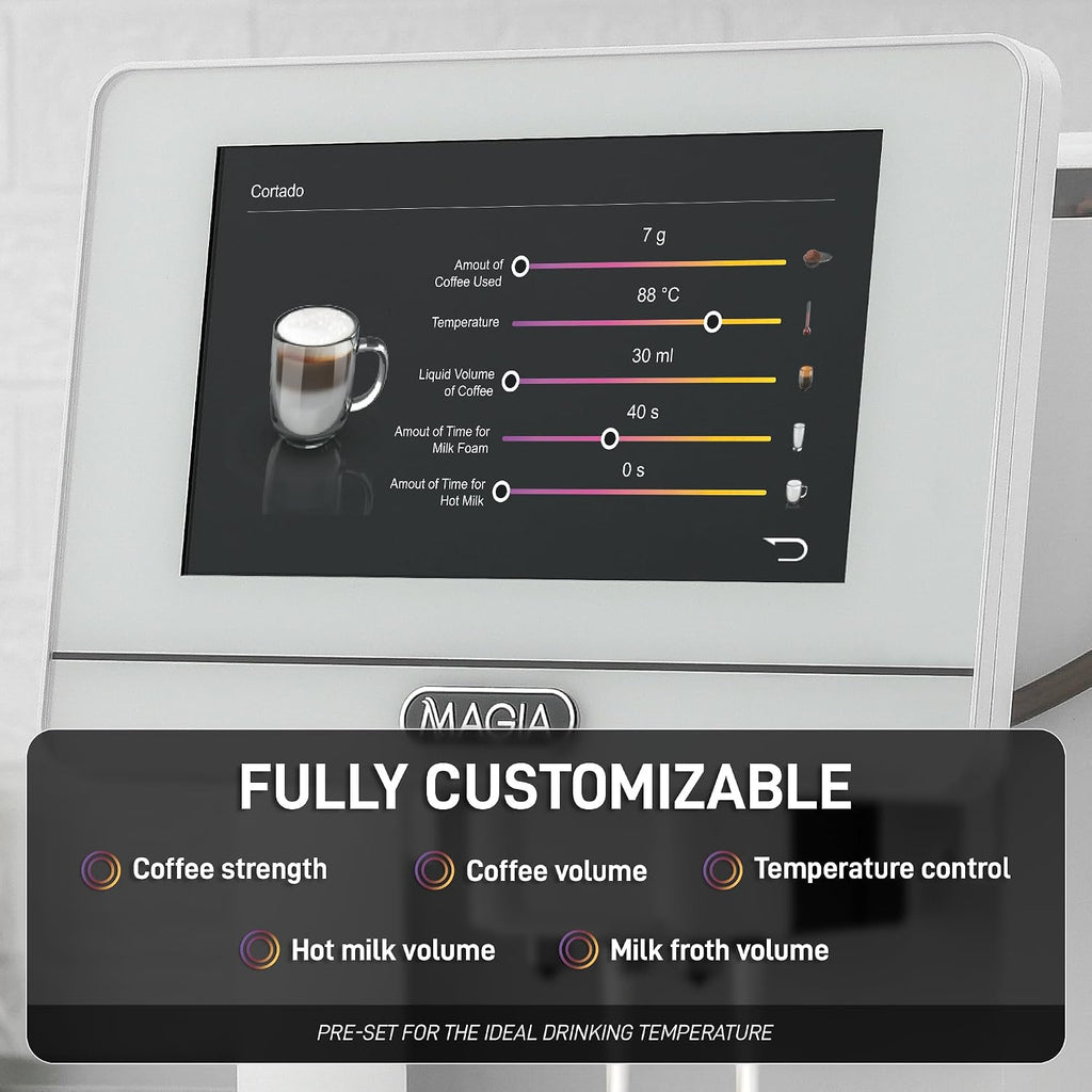 Zulay Magia Super Automatic Espresso Maker Machine with Grinder - 19 Fully Customizable Coffee Options, Auto Cleaning, Milk Foam System - for Latte, Cappuccino - Ultra LUX - White (13.7x17.7x9.4)