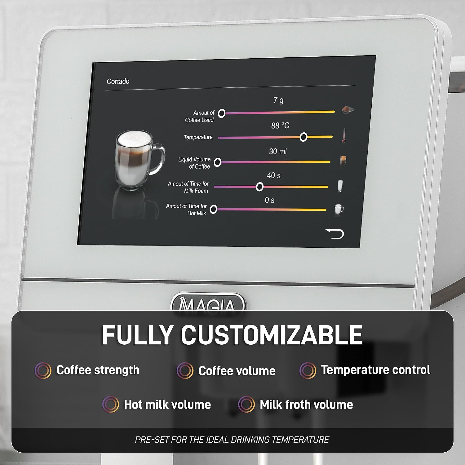 Zulay Magia Super Automatic Espresso Maker Machine with Grinder - 19 Fully Customizable Coffee Options, Auto Cleaning, Milk Foam System - for Latte, Cappuccino - Ultra LUX - White (13.7x17.7x9.4)