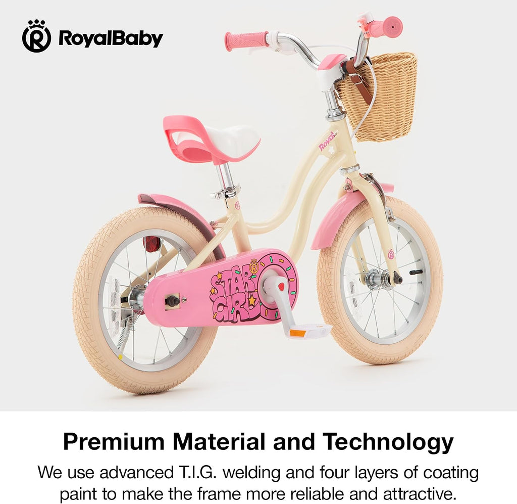 RoyalBaby Girls Bike, Stargirl EZ Kids Bike Balance and Pedal Bicycle with Basket and Dual Handbrake, 12 14 16 18 Inch Toddlers to Big Kids 3-8 Years, Multiple Colors