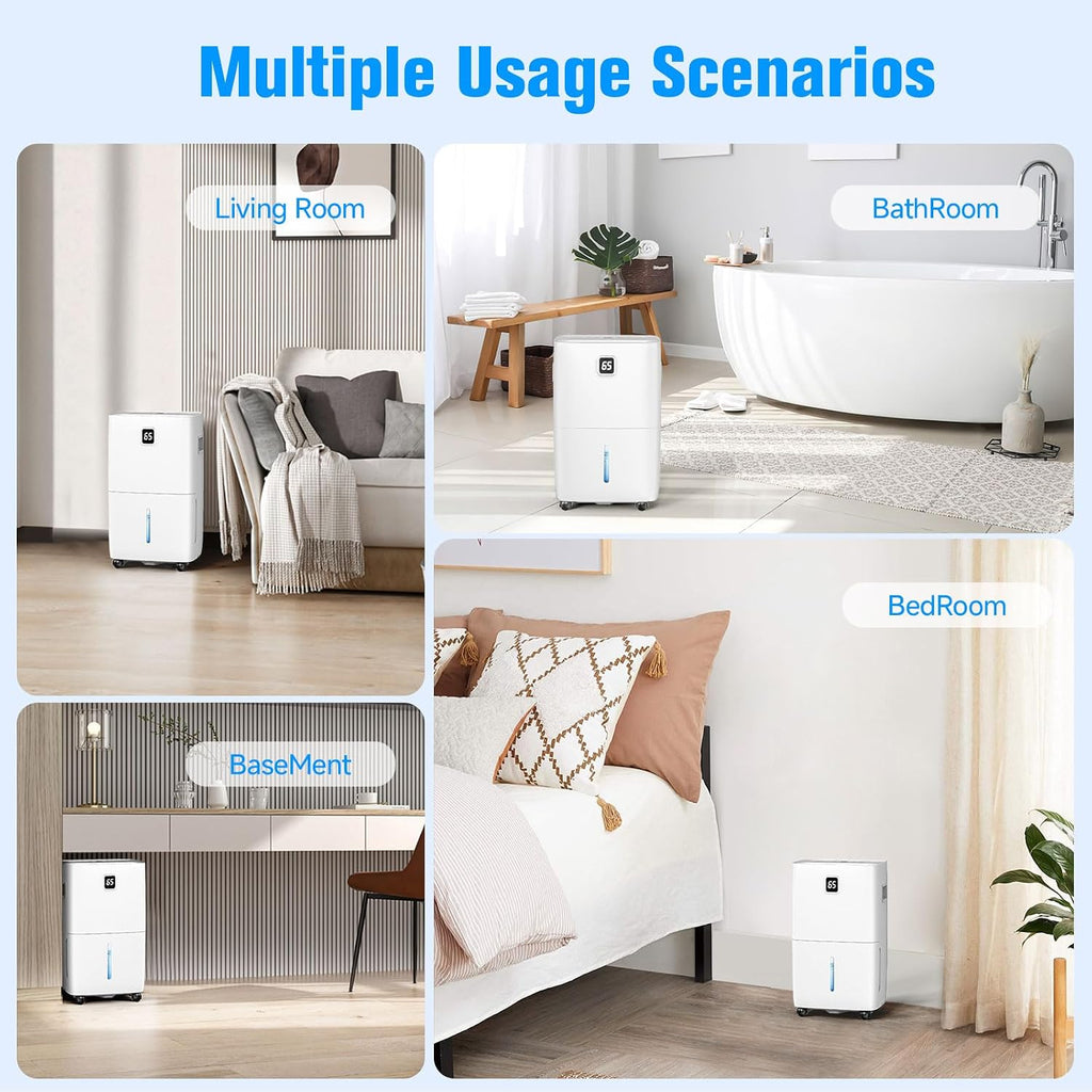 80 Pint Dehumidifier - Up to 5,000 Sq Ft, for Basement, Bedroom, Bathroom, Living Room, Home, Garage | 3 Fan Speeds, Smart Humidity Control, Auto Drain, Easy Move Wheels