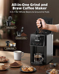 AIRMSEN Grind & Brew Coffee Maker with Built-in Grinder - Single-Serve Machine Compatible with K-Cup Pods & Ground Coffee, 1000W Fast 6-14oz Brew, Descaling Alert, Touchscreen & 50oz Removable Tank