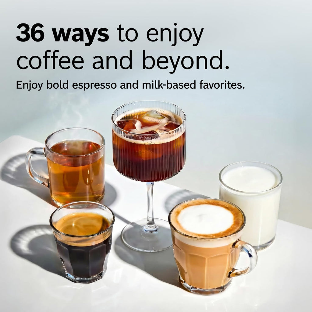 Bosch Fully Automatic Coffee and Espresso Machine - 36 Drinks, Double Cup Barista Style Super Coffee Maker - Touchscreen, Large Bean Capacity - Easy Clean, Maintenance - Metallic Silver - TPU60501