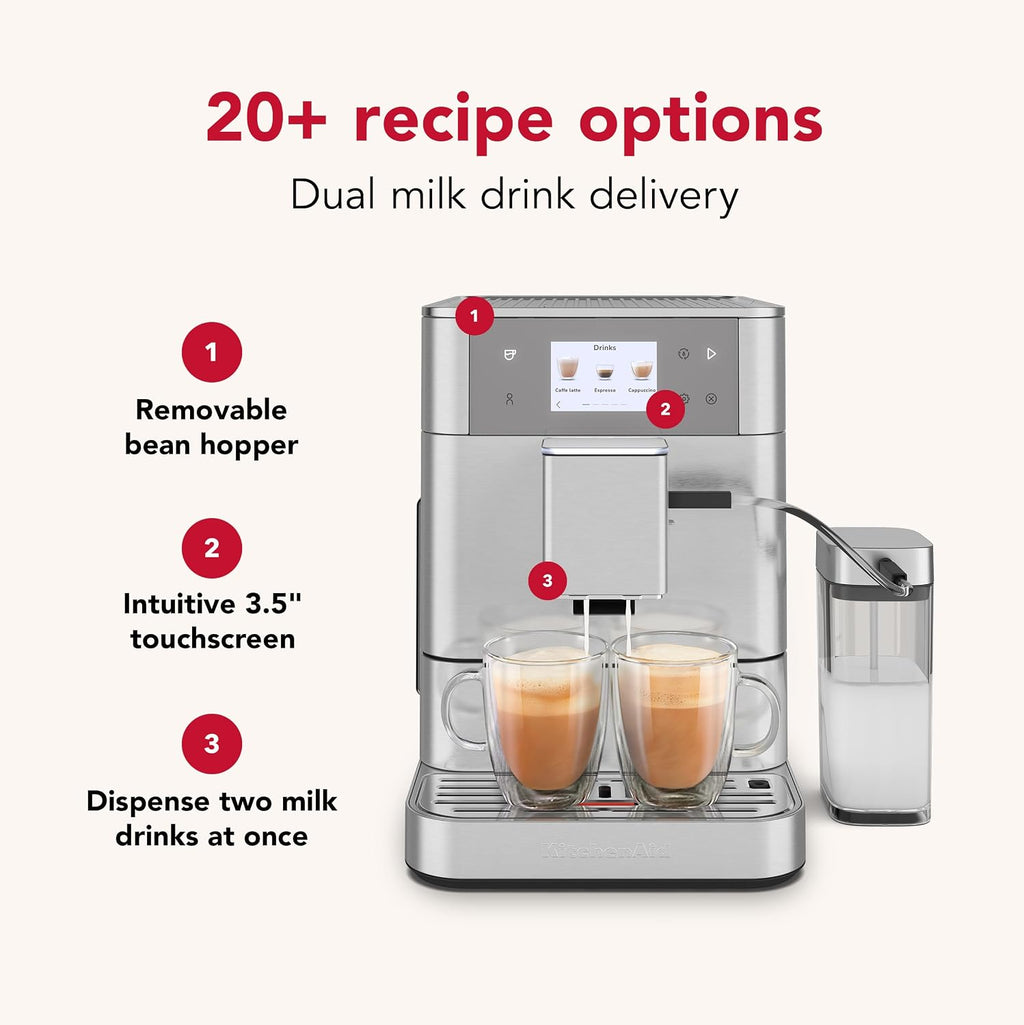 KitchenAid Fully Automatic Espresso Machine KF7 with Milk Attachment, KES8557SX, Stainless Steel