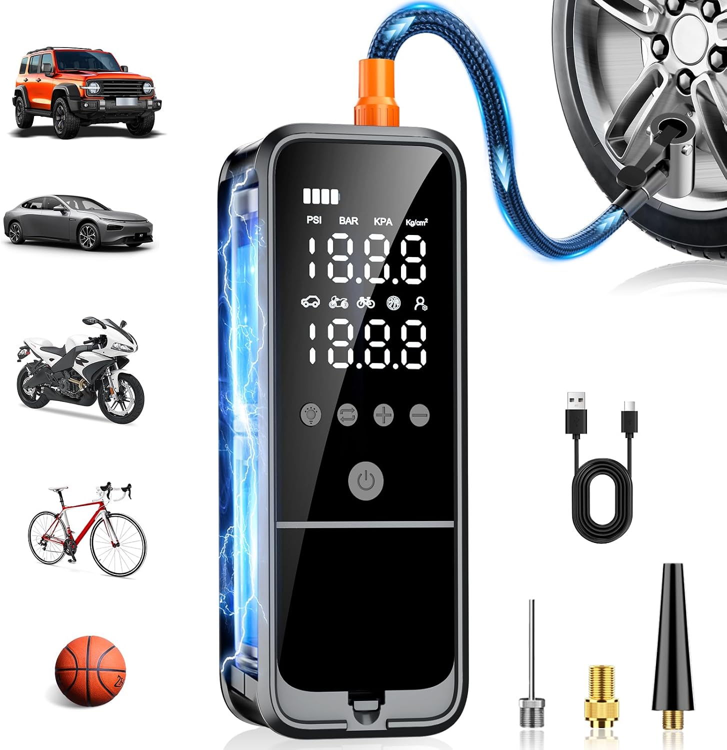 160PSI Tire Inflator Portable Air Compressor, 6000mAh Portable Tire Inflator for Car Portable Air Pump with Tire Gauge Pressure & LED Light Air Pump for Car Tires Cordless Bike Pump for Car