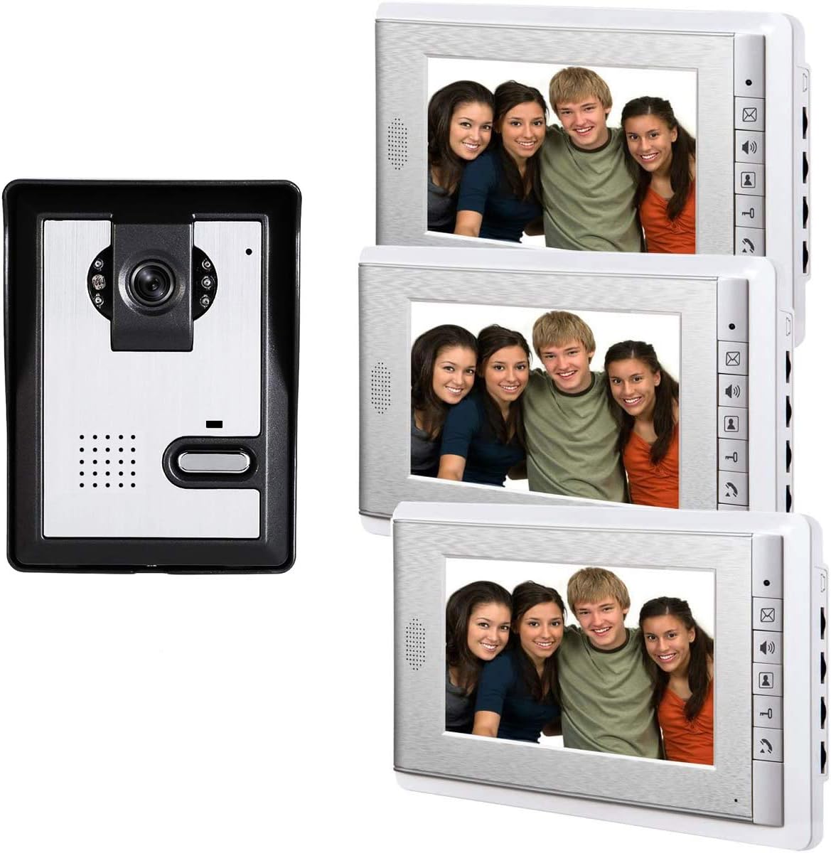 Wired Video Intercom Doorbell System, 3PCS 7-Inches LCD Monitor HD Camera Video Door Phone Doorbell Kits, Support Monitoring, Unlock, Dual-Way Door Intercom, IR Night Vision, Indoor Outdoor