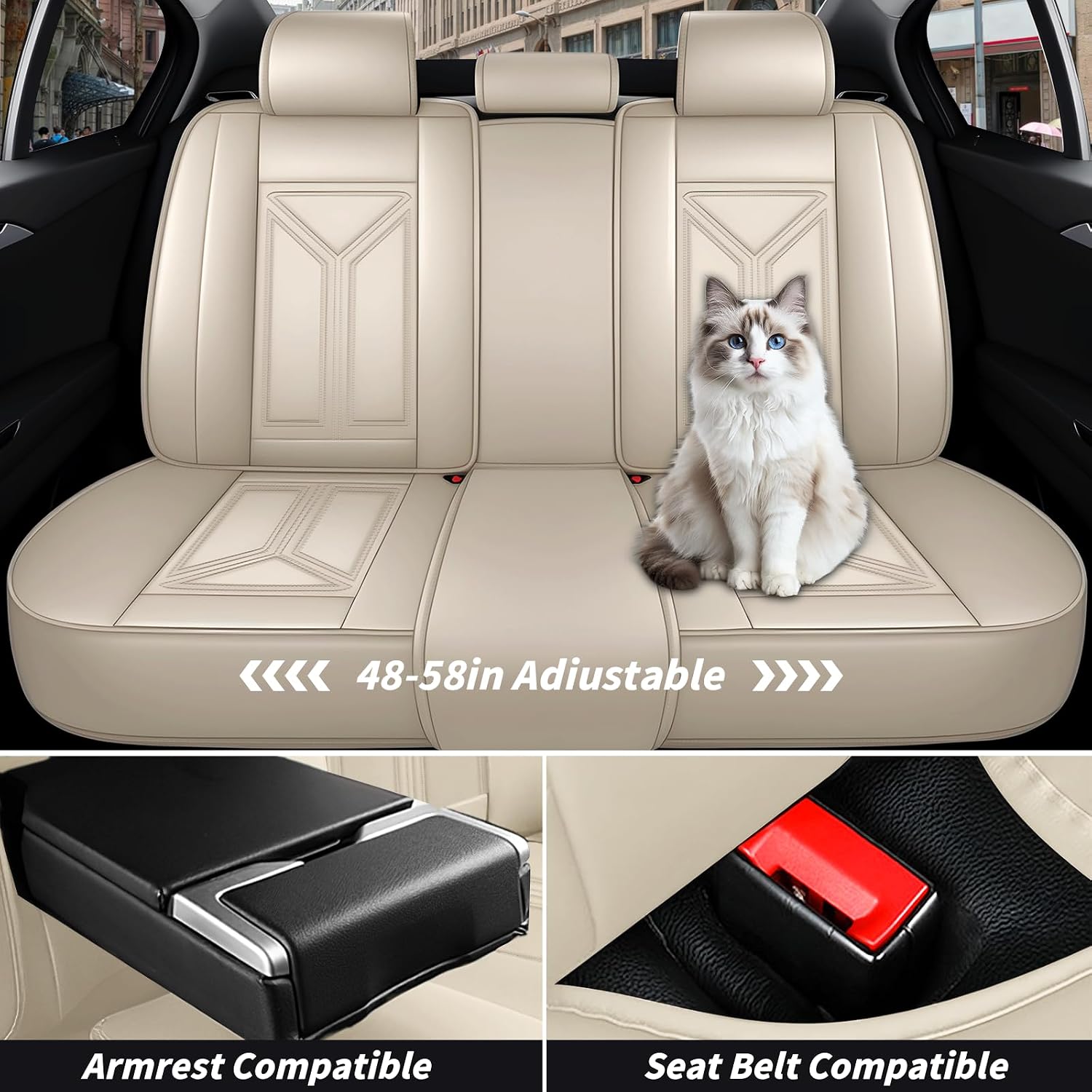 Arazi Car Seat Covers Full Set for Toyota Prius 2001-2025, Nappa Leather Seat Cover Full Coverage Waterproof Seat Protector (Beige,5 Seats Standard)