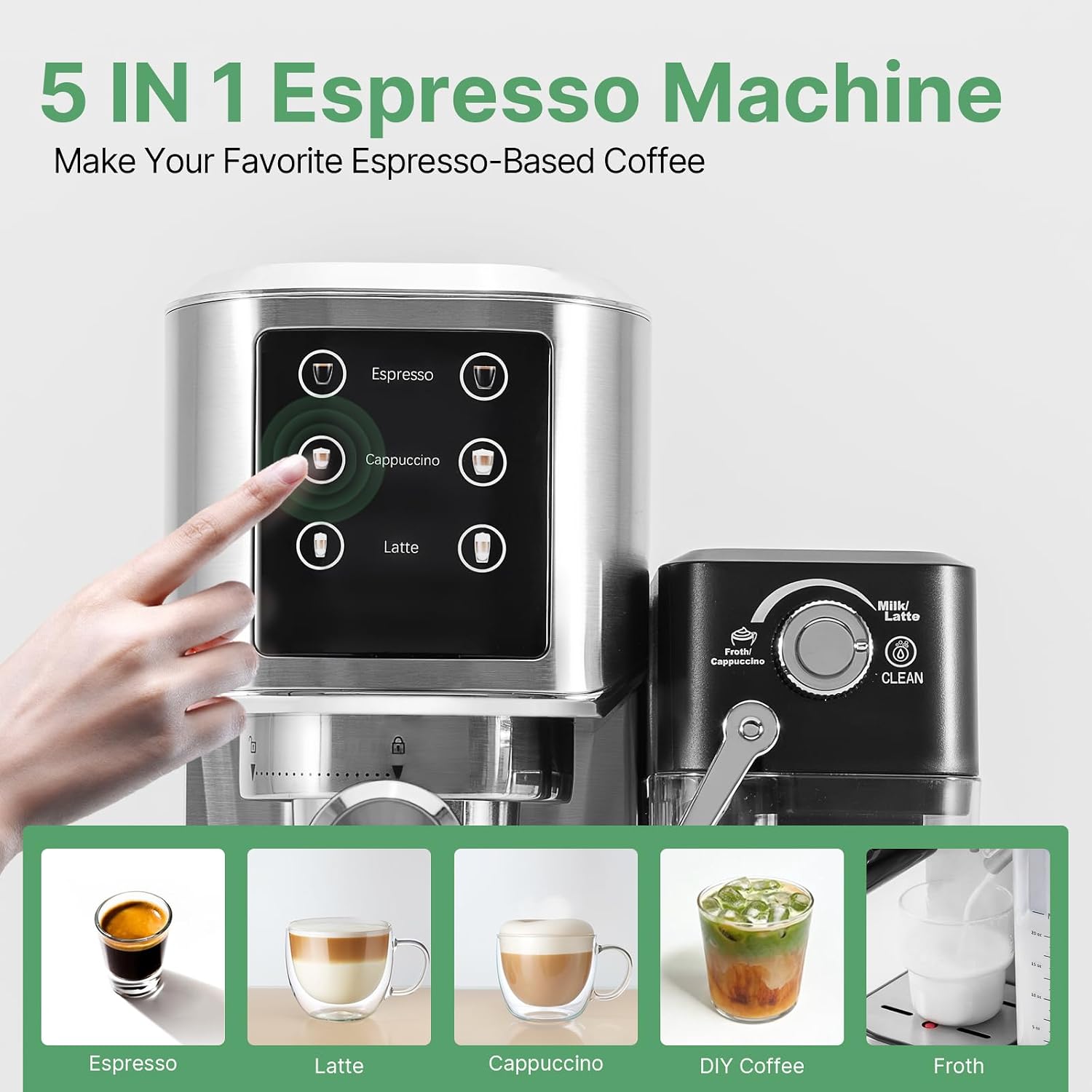 URintells Cuising Espresso Machine 20 Bar, Touchscreen Espresso Maker with Automatic Milk Frother for Cappuccino Latte, Expresso Coffee Machine for Home with Dual Heating System and Dual Pump