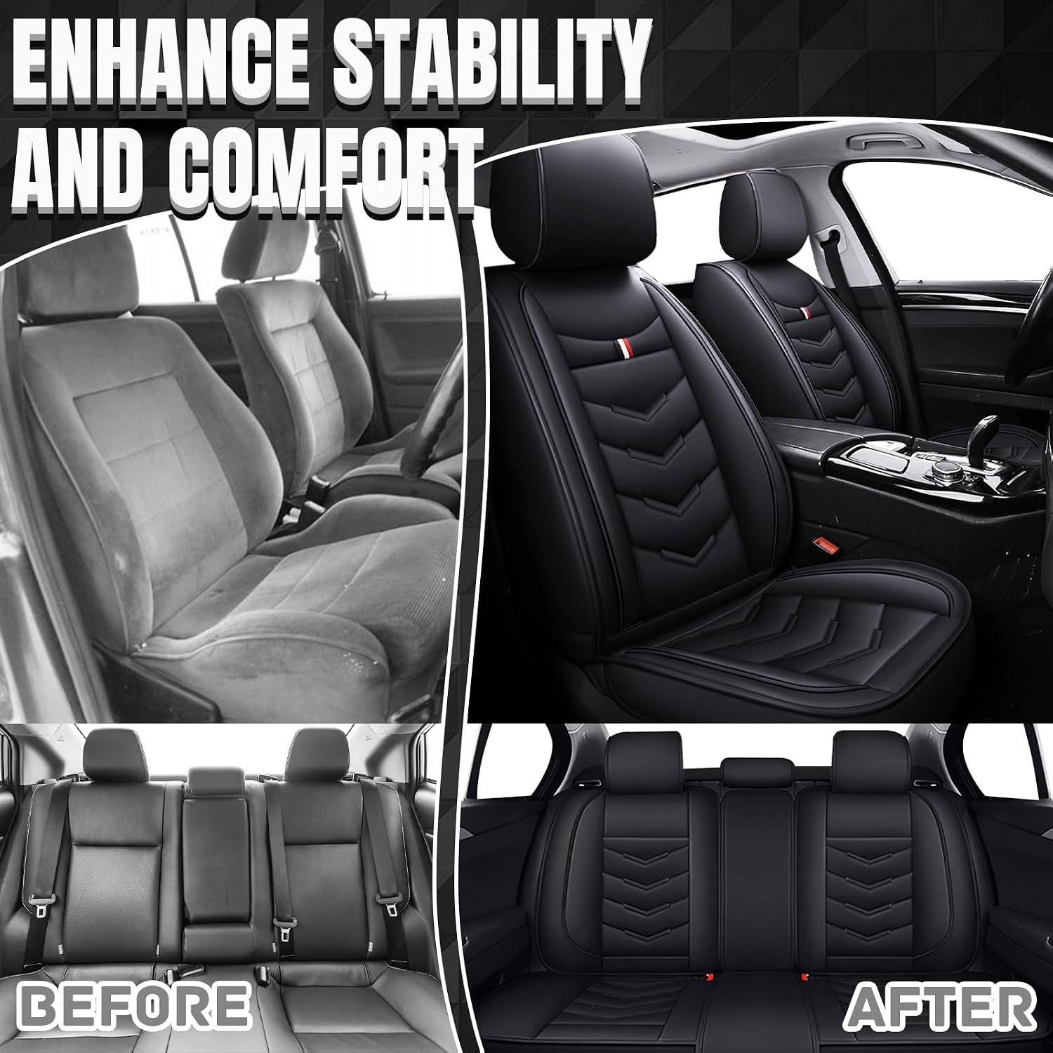 Car Seat Covers 7 Seats for Dodge Grand Caravan 2000-2020, Waterproof Durable Leather Vehicle Cushion Covers, Breathable Full Coverage Seat Protector(Standard,Black)