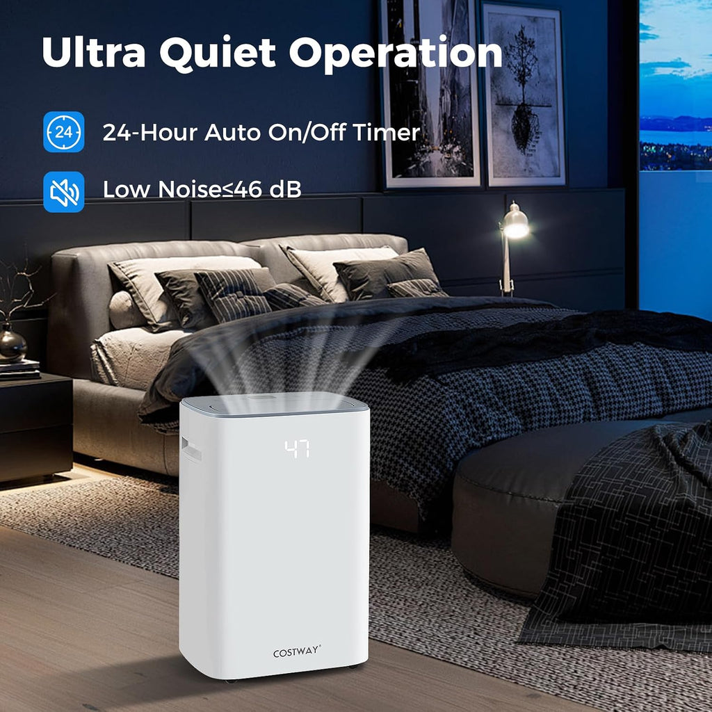 COSTWAY 52 Pint Energy Star Dehumidifier for Basement, 3.3 FT Drain Hose, Clothes Drying Modes, Auto Defrost, Child Lock & 24H Timer, Home Dehumidifier for Bedroom, Bathroom, Garage