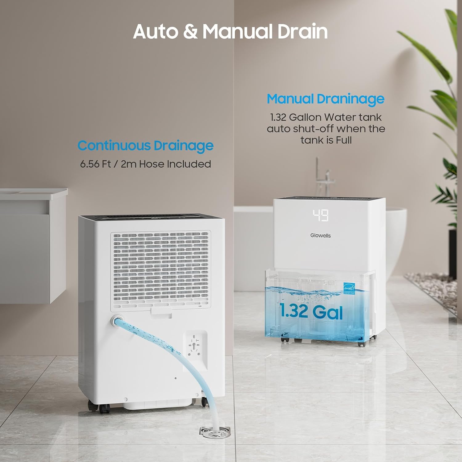 5500 Sq.Ft Energy Star Dehumidifier for Basement, 80 Pints Home Dehumidifier with Drain Hose for Large Room Crawl Space, Dehumidifiers with Smart Humidity Control, 1.32 Gal Water Tank, Auto Defrost