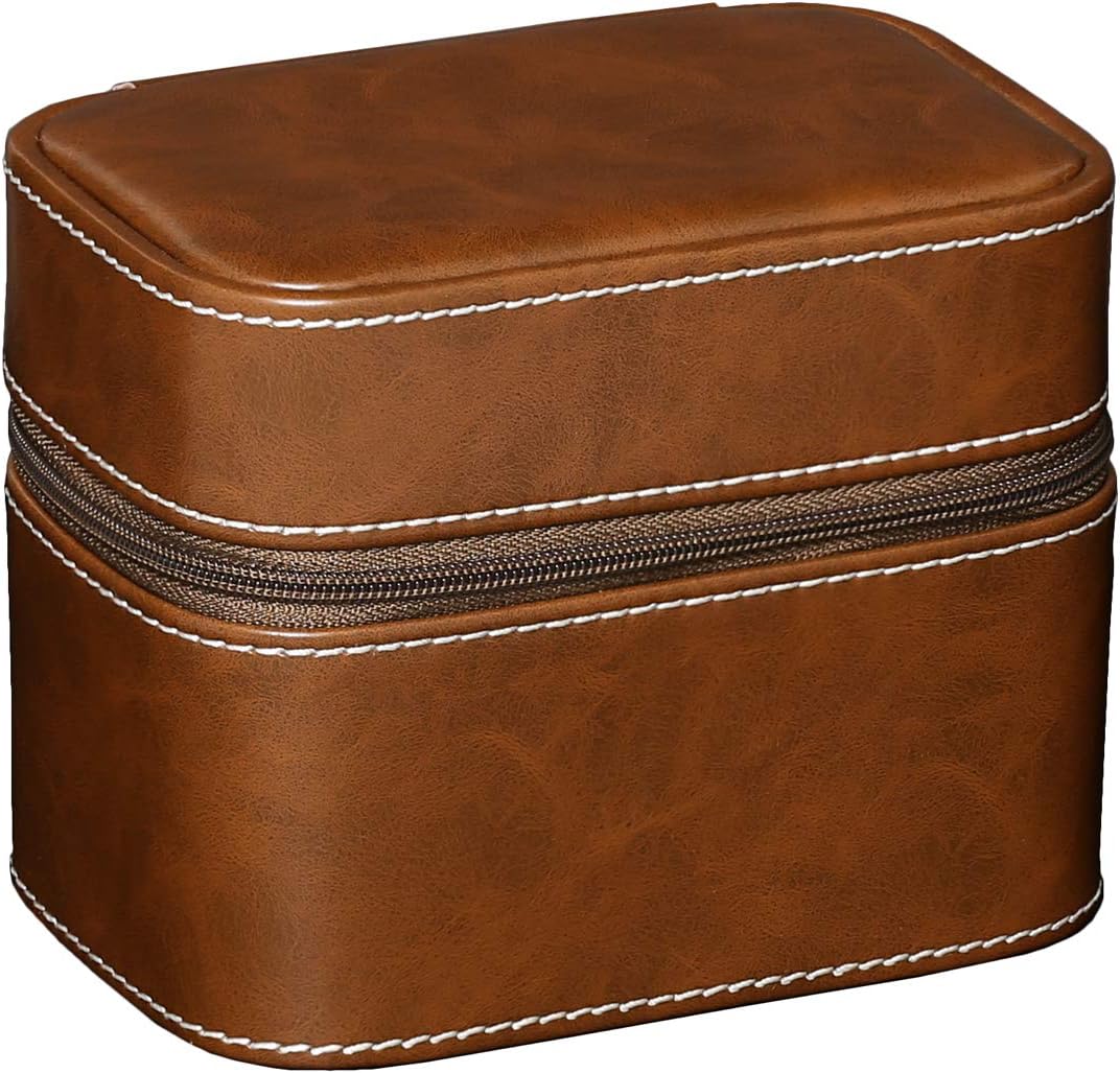 Gift Set 6 Slot Leather Watch Box with Valet Drawer - Luxury Watch Case Display Organizer, Microsuede Liner, Locking Jewelry Box, Mens Storage Boxes Holder Large Glass Top (Tan/Brown Gift Set)