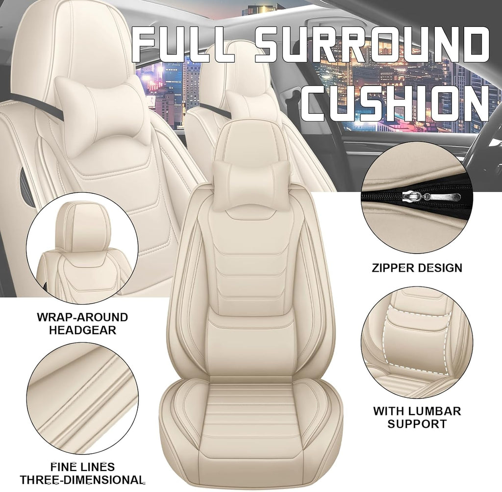 Car Seat Cover Full Set for Kia EV9 Seat Covers 2024-2025, Nappa Leather Waterproof Seat Covers for Cars, Airbag Compatible, Universal Automotive Seat Covers(Luxury Full Set/Beige)
