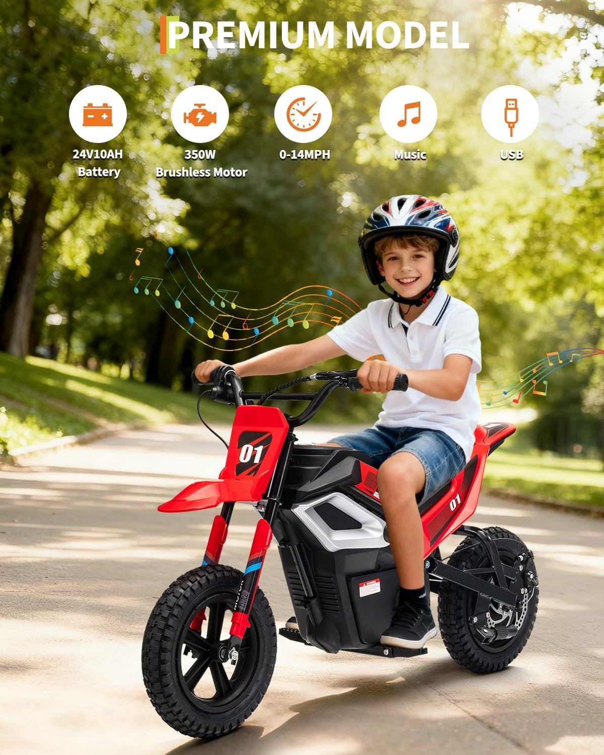 GarveeLife Electric Dirt Bike for Teens, 12' Fat Tire 350W Electric Motorcycle with 24V Battery, 14MPH Top Speed, 130 LBS Max Load, Mini Dirtbike for Kids, Mountain Off-Road Bike Fit Age 10+