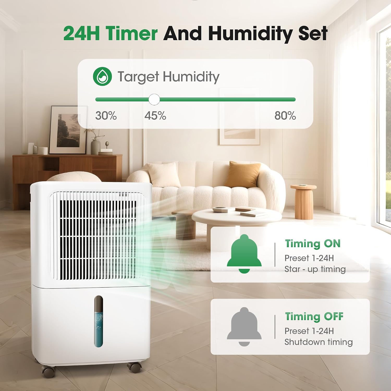 Dehumidifiers for Home with Drain Hose,55 OZ Water Tank, 2500 Sq.Ft 35 Pints Dehumidifiers for Basement, Bathroom, Bedroom, Three Modes, Smart Humidity Control, Dry Clothes, 24H Timer, White