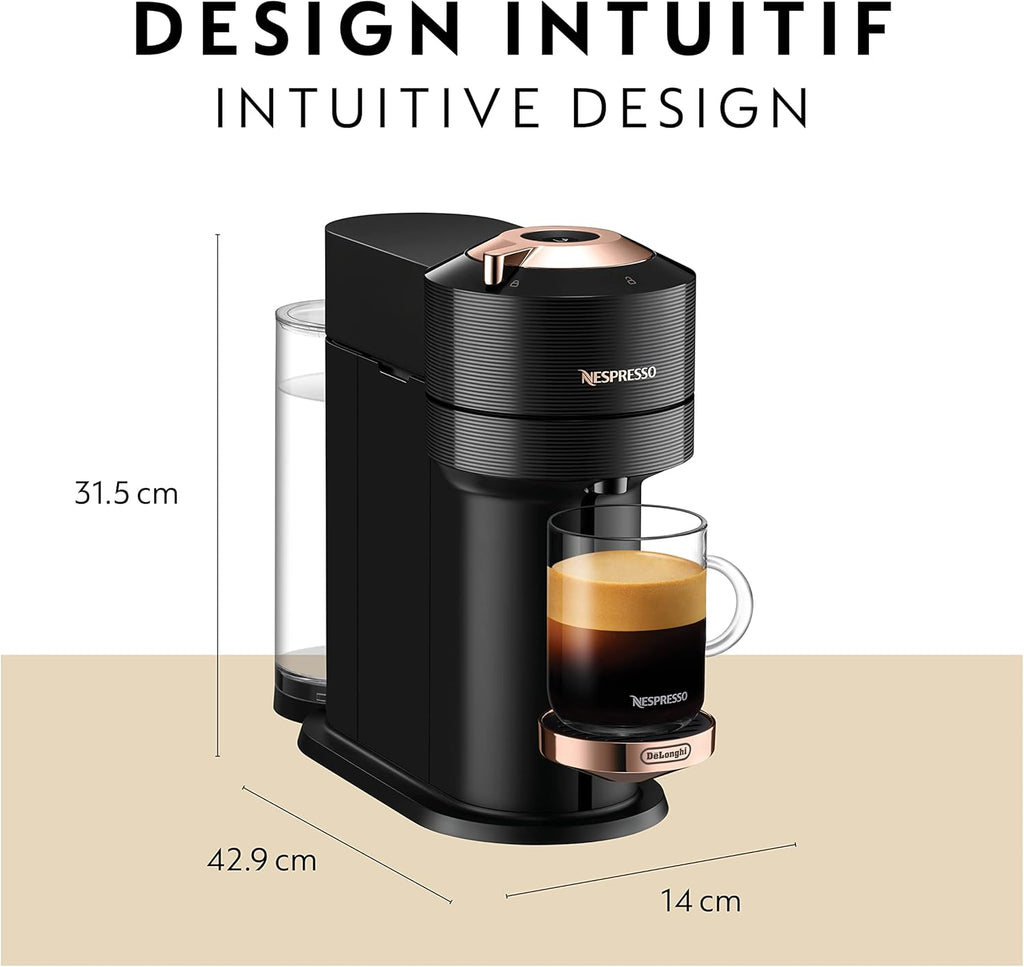 Nespresso Vertuo Next Coffee and Espresso Machine by De'Longhi, Black with Rose Gold