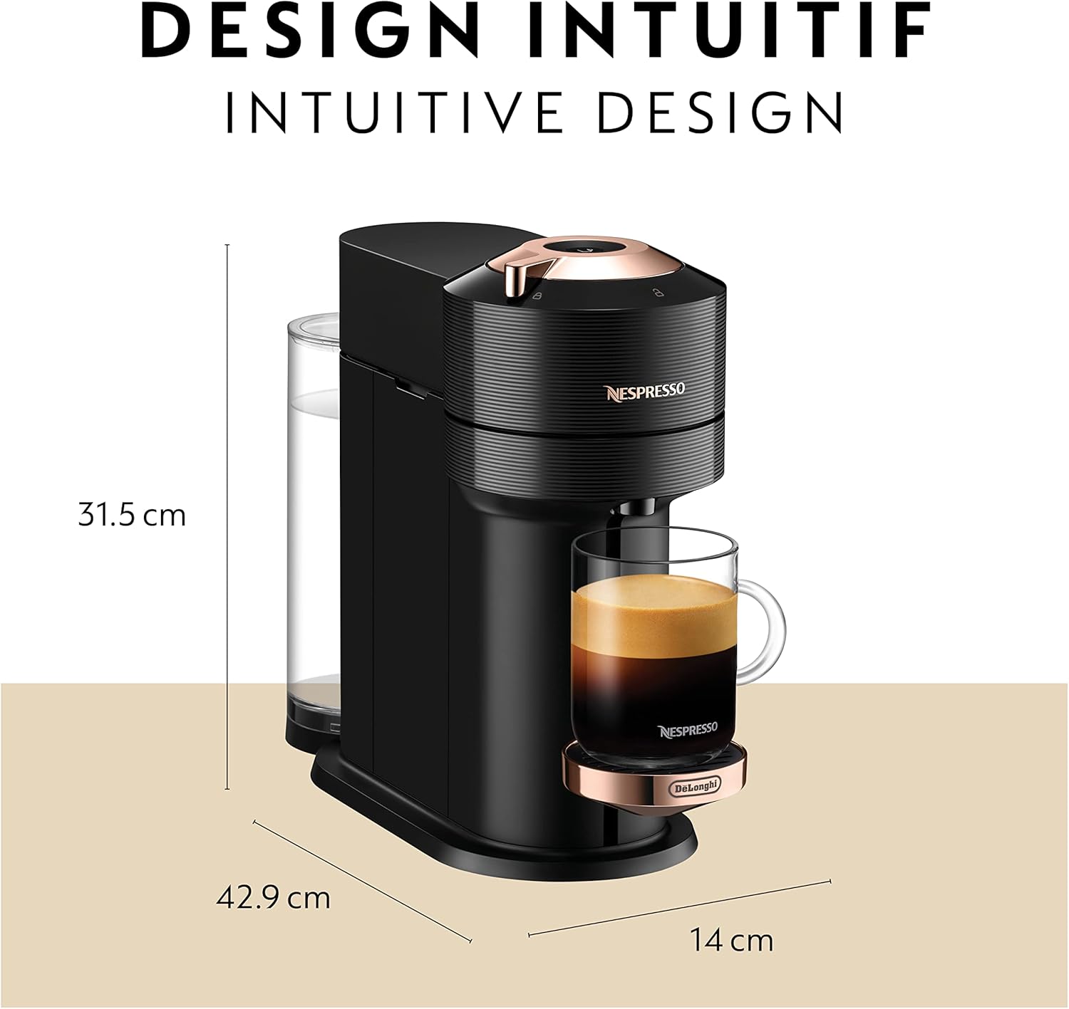 Nespresso Vertuo Next Coffee and Espresso Machine by De'Longhi, Black with Rose Gold
