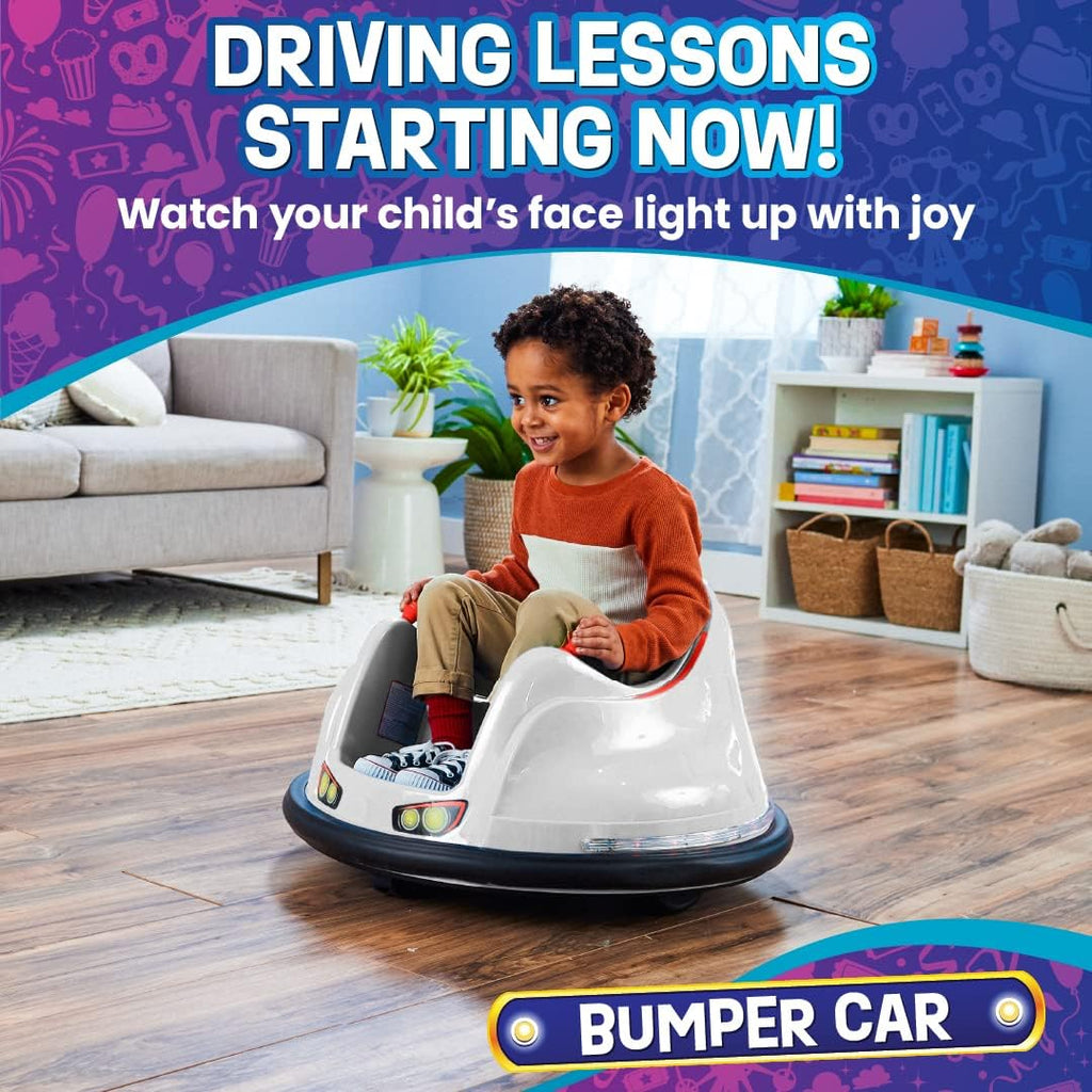 FunPark 6V Electric Bumper Car Ride-On for Toddlers, Ages 1.5–4 Years, LED Lights, 360° Spin, Supports up to 66 lbs (No Remote)