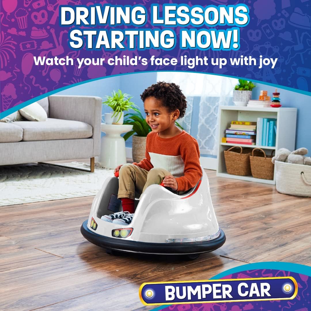 FunPark 6V Electric Bumper Car Ride-On for Toddlers, Ages 1.5–4 Years, LED Lights, 360° Spin, Supports up to 66 lbs (No Remote)