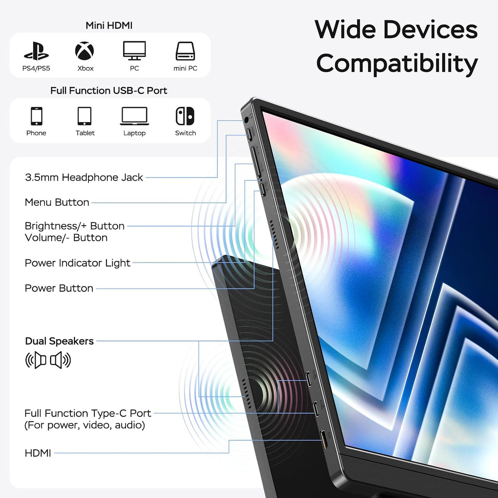 MNN 17.3' 2.5K Portable Monitor 165Hz 2560x1440 QHD, 100% sRGB IPS Gaming Monitor, USB-C & HDMI External Display with Kickstand, Slim Semi-Metal Travel Monitor for Laptop, Phone, PS5, Xbox