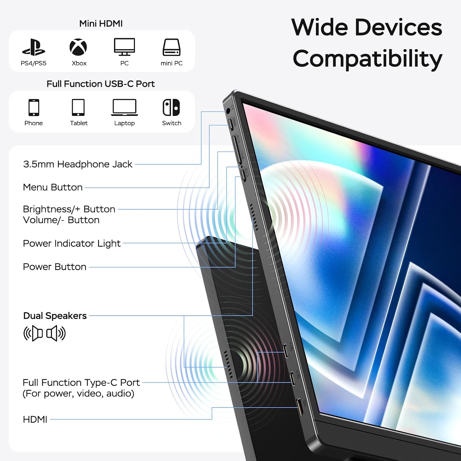 MNN 17.3' 2.5K Portable Monitor 165Hz 2560x1440 QHD, 100% sRGB IPS Gaming Monitor, USB-C & HDMI External Display with Kickstand, Slim Semi-Metal Travel Monitor for Laptop, Phone, PS5, Xbox