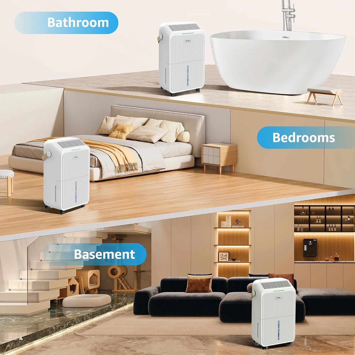 KNKA 2500 Sq.Ft Dehumidifier for Basement with Drain Hose Max 34 Pints, Dehumidifiers for Home, Bedroom, Bathroom, Large Room, Three Modes, Intelligent Humidity Control, Dry Clothes, 24HR Timer