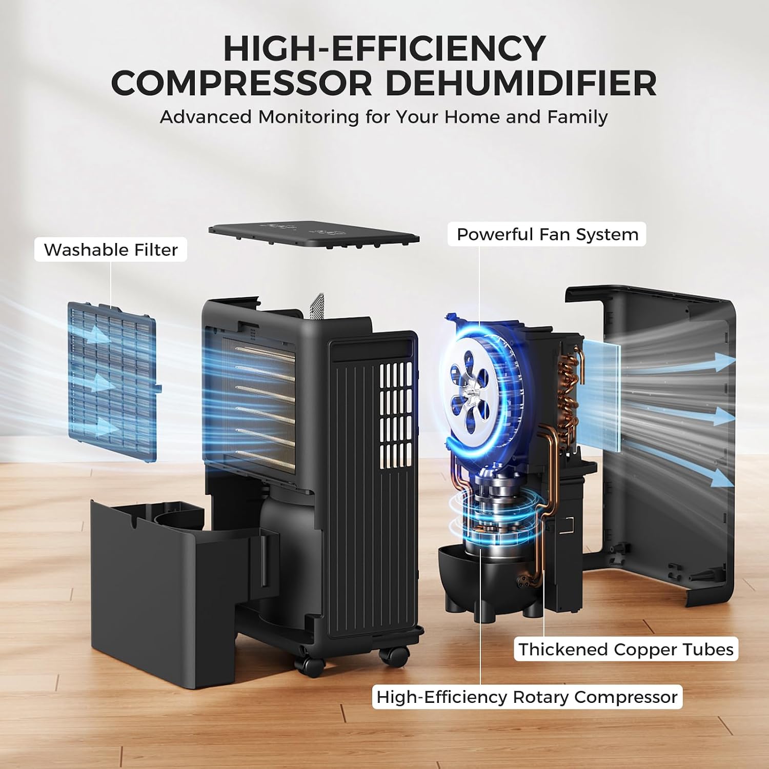 2000 Sq.Ft Dehumidifier for Basement, 30 Pints Dehumidifiers for Home with Drain Hose, 0.52 Gal Water Tank, Intelligent Humidity Control Auto Shut Off for Bathroom, Laundry, RV, Office