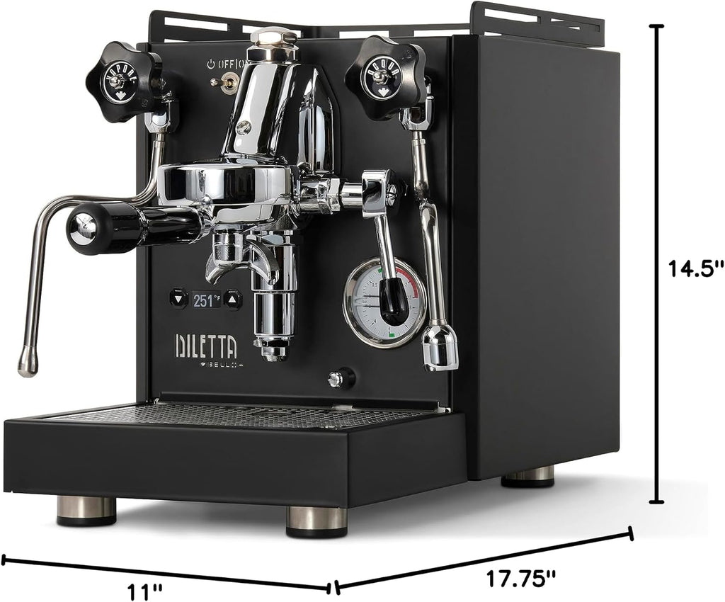 Diletta Bello+ Espresso Machine | E61 | PID Temperature Control | Shot Timer | Programmable Preinfusion | Handmade In Italy (Black)