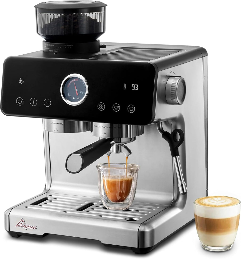Espresso Machine with Grinder, Auto Distribute & Tamp 15 Bar Semi-Automatic with PID Temperature, Cold Brew Espresso Maker with Milk Frother, 58mm Portafilter for Beginners, Stainless Steel