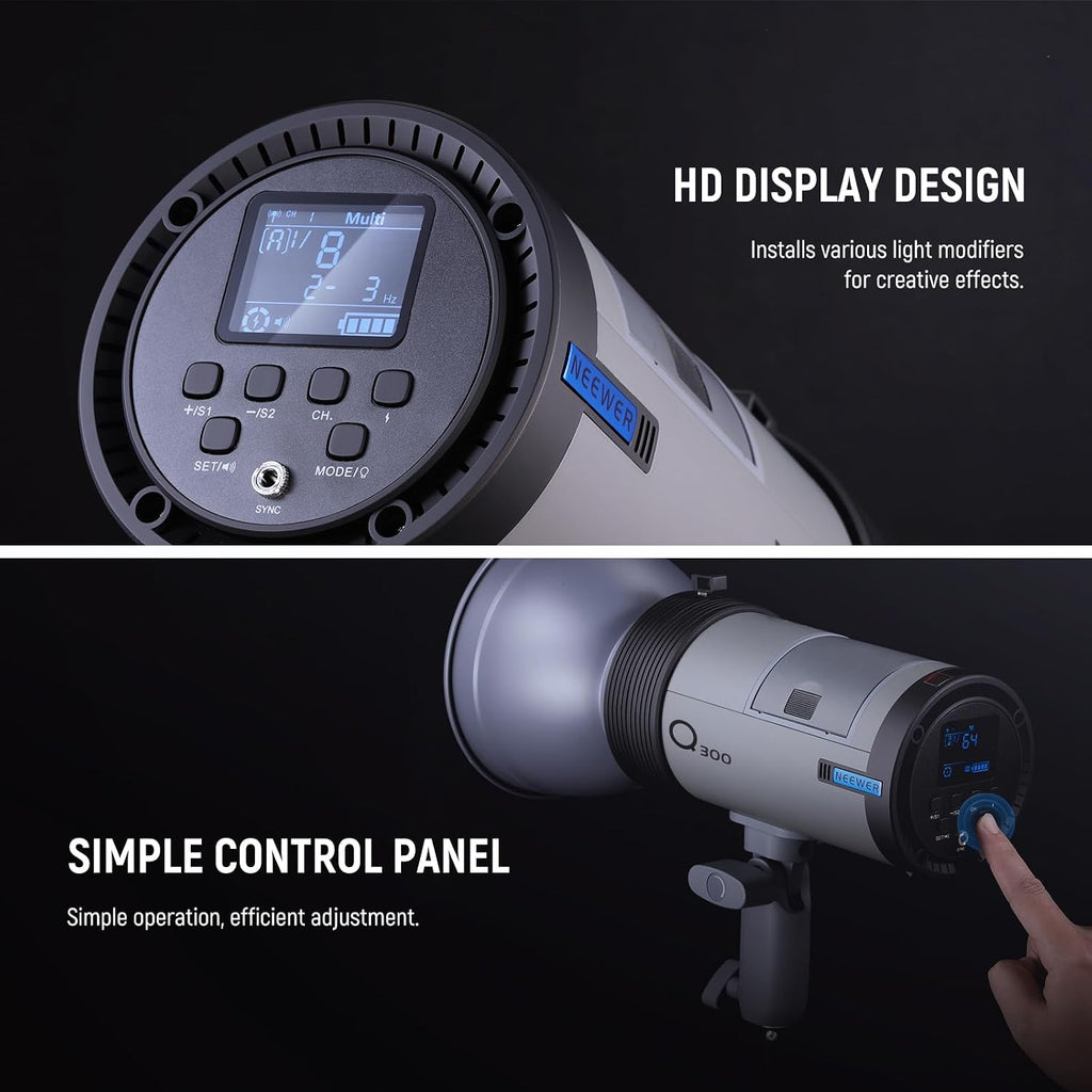 NEEWER Q300 300Ws 2.4G Outdoor Studio Flash with Q Compact Wireless Trigger, 7800mAh Li ion Battery Powered Strobe Light Photography Cordless Monolight with 1000 Full Power Flash 0.4-2.5s Recycle