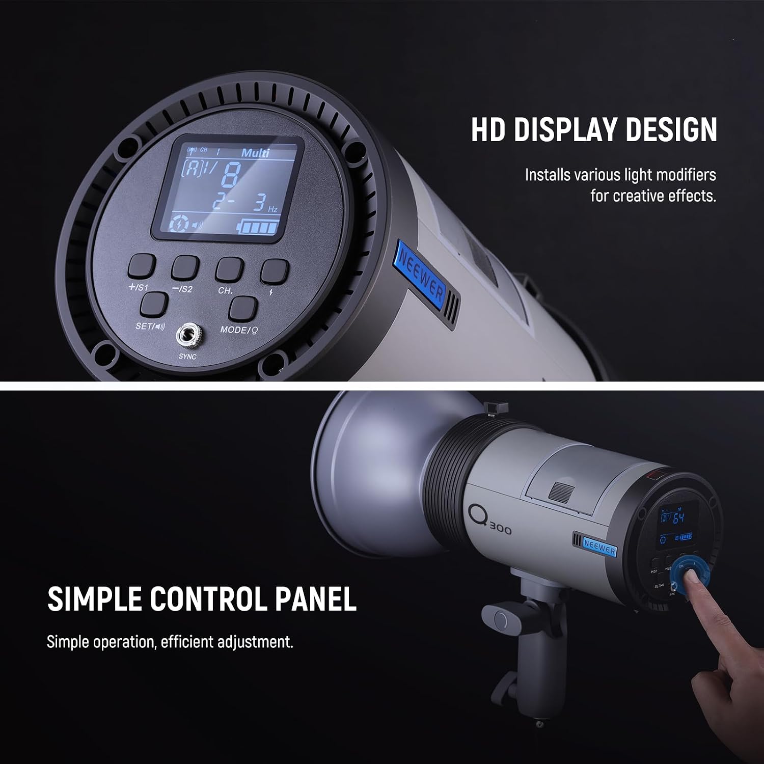 NEEWER Q300 300Ws 2.4G Outdoor Studio Flash with Q Compact Wireless Trigger, 7800mAh Li ion Battery Powered Strobe Light Photography Cordless Monolight with 1000 Full Power Flash 0.4-2.5s Recycle