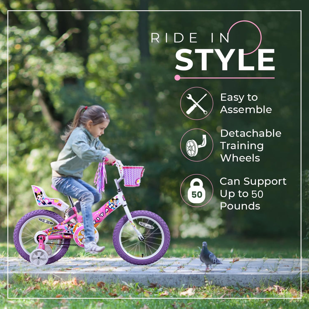 Titan Girls BMX Bike for Kids Ages 4-7, 16-Inch Wheels, 9-Inch Frame, Training Wheels, Toy Seat, Doll Basket, Streamers, First Bike, Princess Bicycle, Gift for Girls | for Kids, Training Wheels, Toy Seat, Doll Basket, Streamers, First Bike