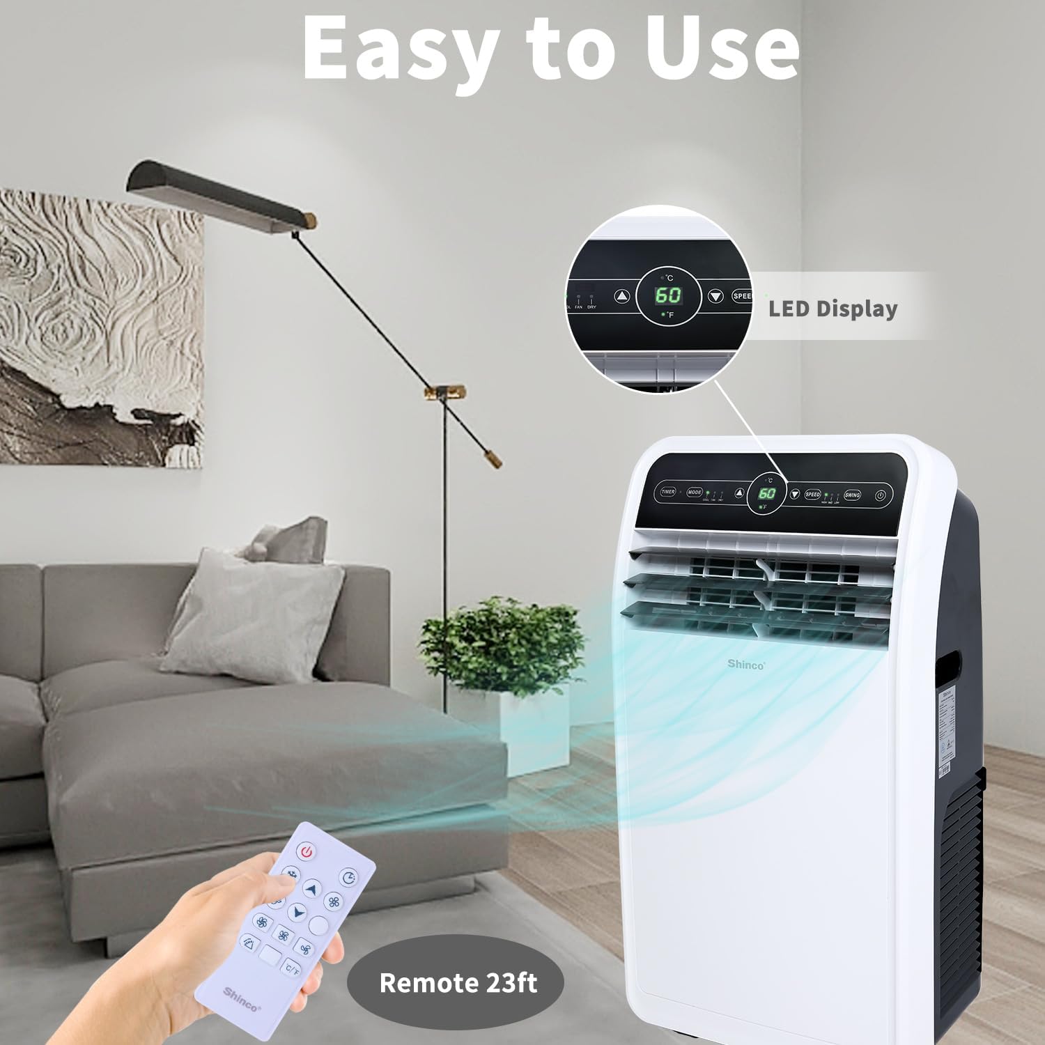 Shinco 10,000 BTU Portable Air Conditioner, Portable AC Unit with Built-in Cool, Dehumidifier & Fan Modes for Room up to 400 sq.ft, RC, 24 Hour Timer, Window Kit