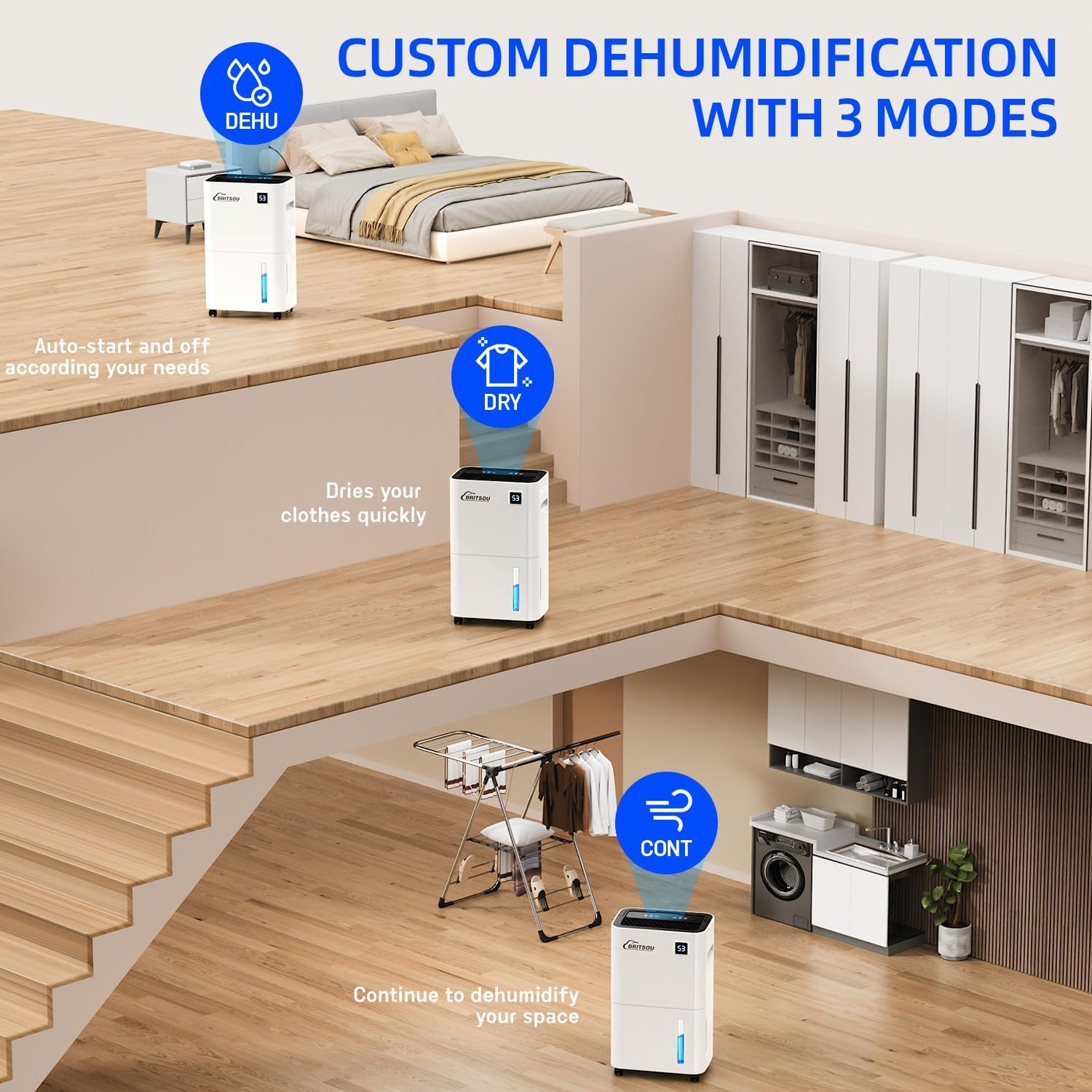 50 Pints Dehumidifier for Basement with Drain Hose - Quiet Smart Operation with 3 Modes, 24HR Timer - Ideal for Home Bedroom, Bathroom, Small to Large Rooms