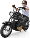 ELEMARA Electric Dirt Bike, 15 mph & 150lb Max, 24V Ride on Toy for Big Kids w/LED Lights & Power Display, Chain-Driven Motor, Twist-Grip Throttle, Shock Springs, Handbrake, 12' Air-Filled Tires-Dark