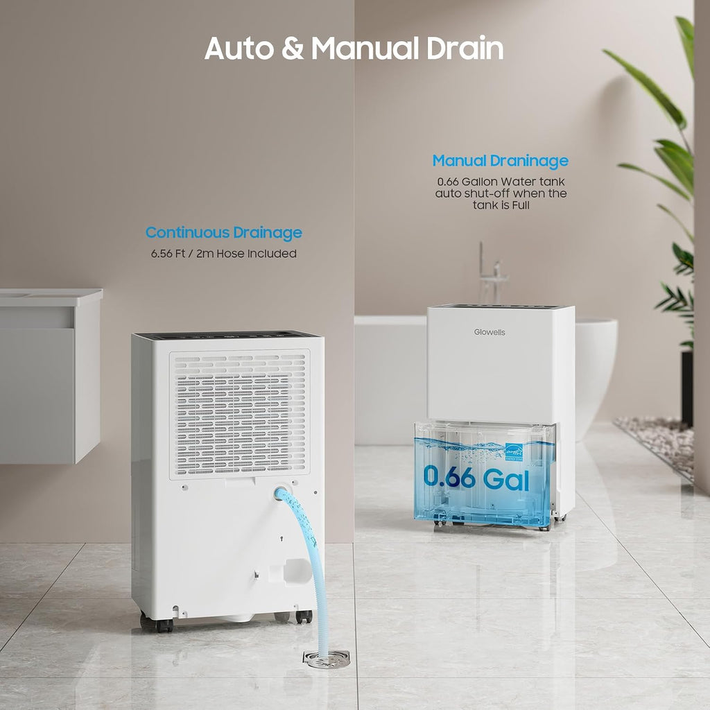 4500 Sq.ft Energy Star Dehumidifier for Home Basement, Glowells 52 Pints Large Room Dehumidifier with Drain Hose & Water Tank 0.58 Gal, Dehumidifiers with Smart Humidity Control, Auto Defrost