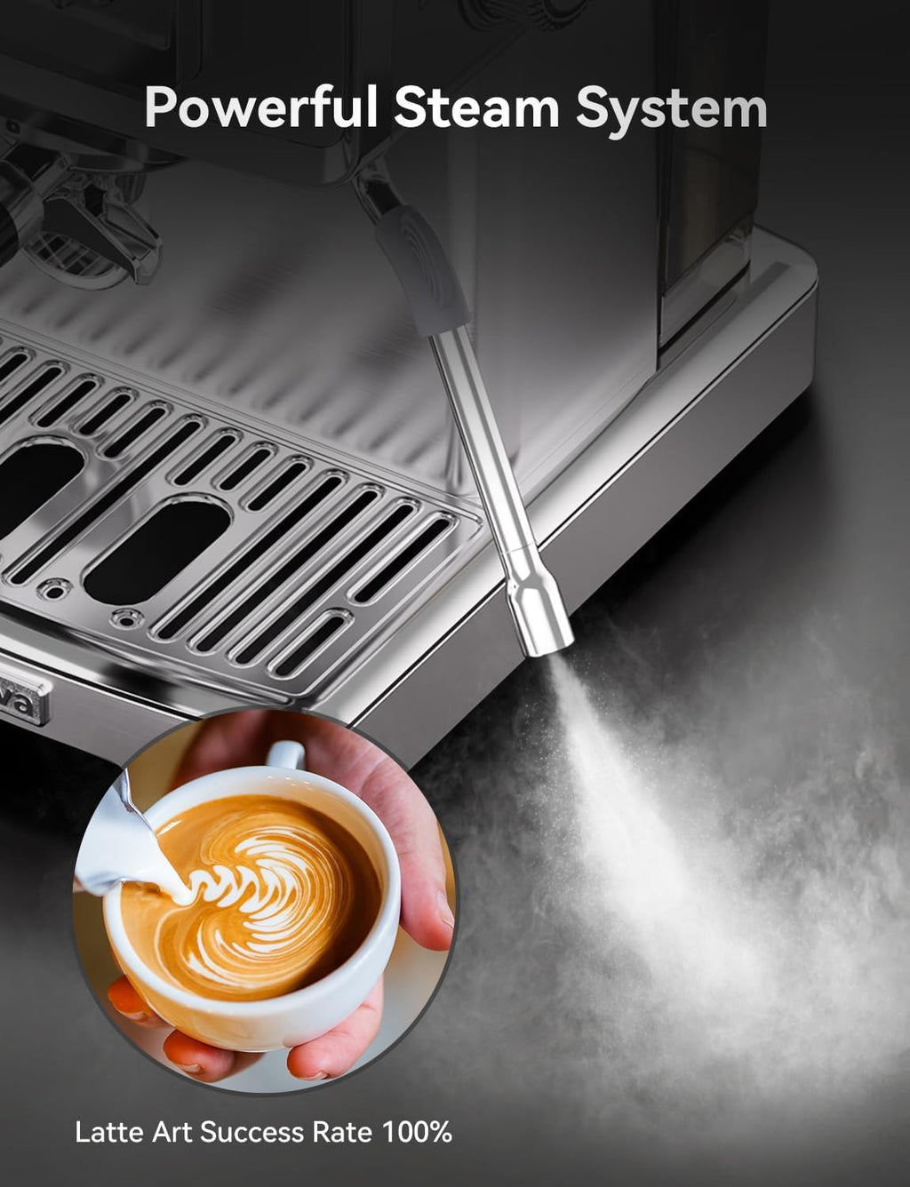 Neretva Espresso Machine, 58mm Professional Espresso Coffee Machine 15 Bar Retro Espresso Maker with Powerful Milk Frother & Visible Pressure Gauge for Home Barista Latte and Cappuccino Maker-Silver
