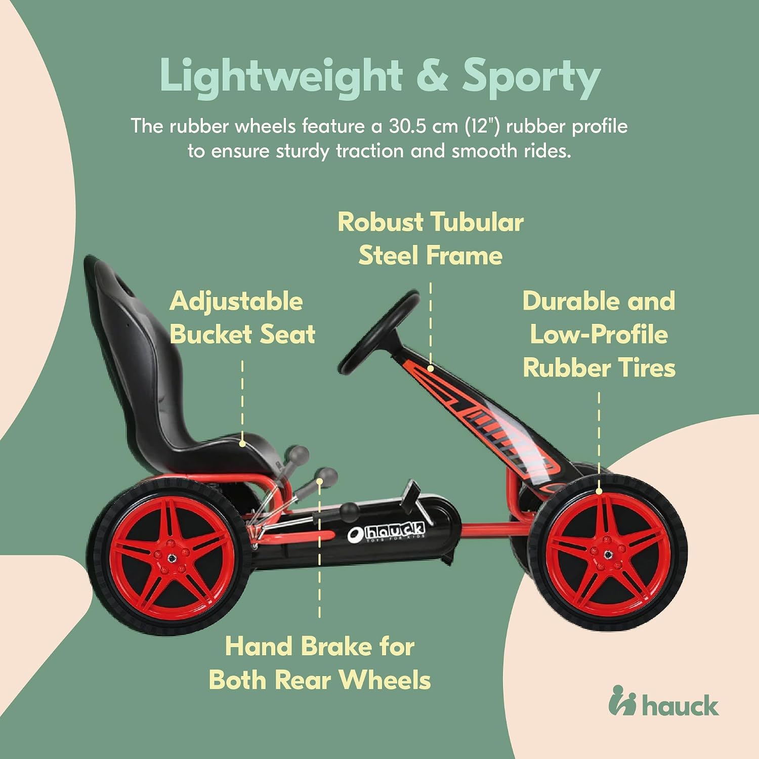 hauck Kids Pedal Go Kart, Hurricane 4 Wheel Bike Cart with Rubber Tires, Ages 4-10, Red - Outdoor Ride-On Bicycle Karts with Wheels for Boys and Girls