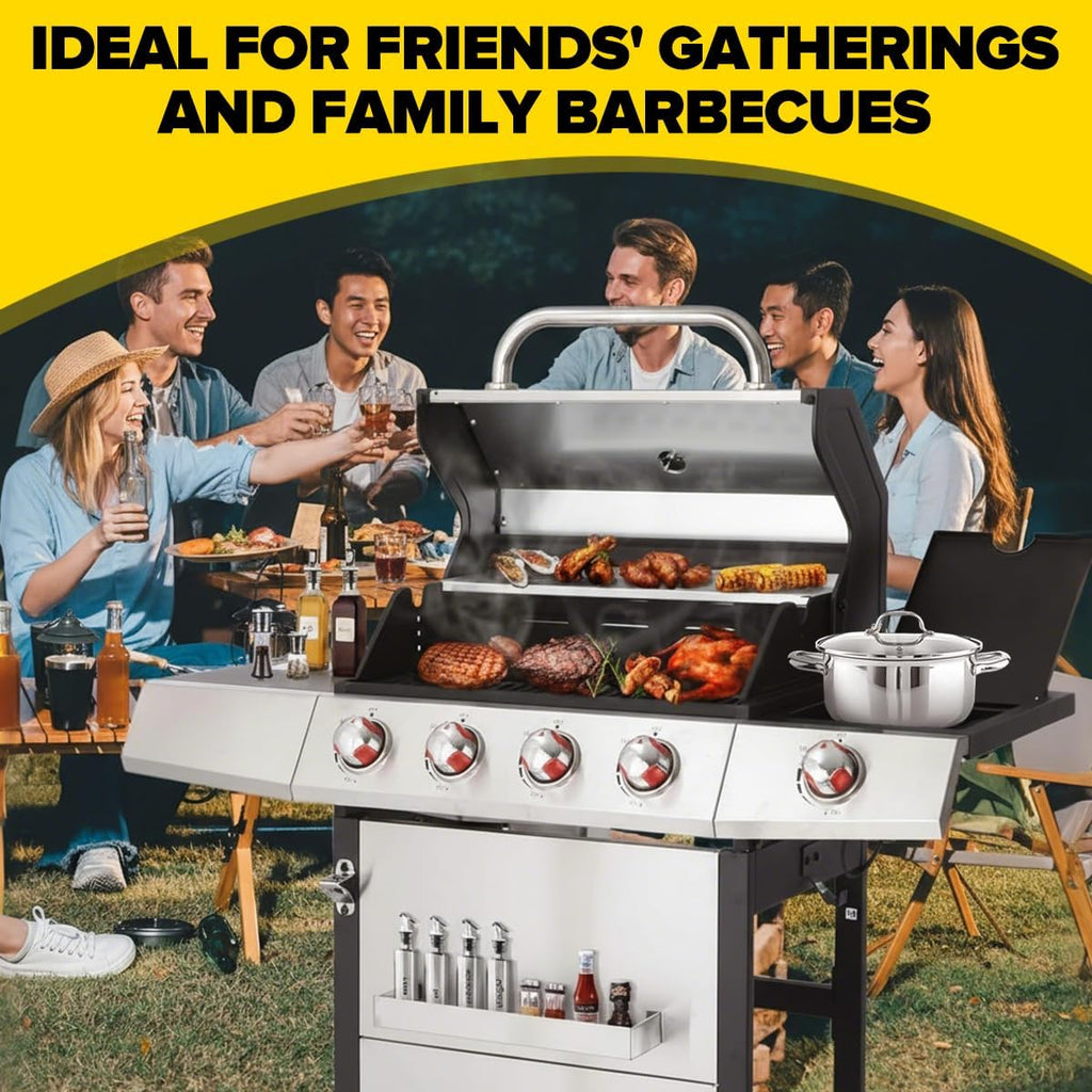 CIG GARDEN 4-Burner Gas & Charcoal Combo Grill with Side Burner - 3-in-1 Propane BBQ Grill, Griddle and Smoker | 52,000 BTU Stainless Steel Outdoor Grill for Backyard, Patio, Camping