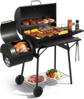 VINGLI Barrel Charcoal Grill with Offset Smoker, Built-in Lifting Carbon Mesh, Large Charcoal Barbecue Smoker Grill Combo for Outdoor Backyard Patio Camping Parties 52 × 20 × 44 inch