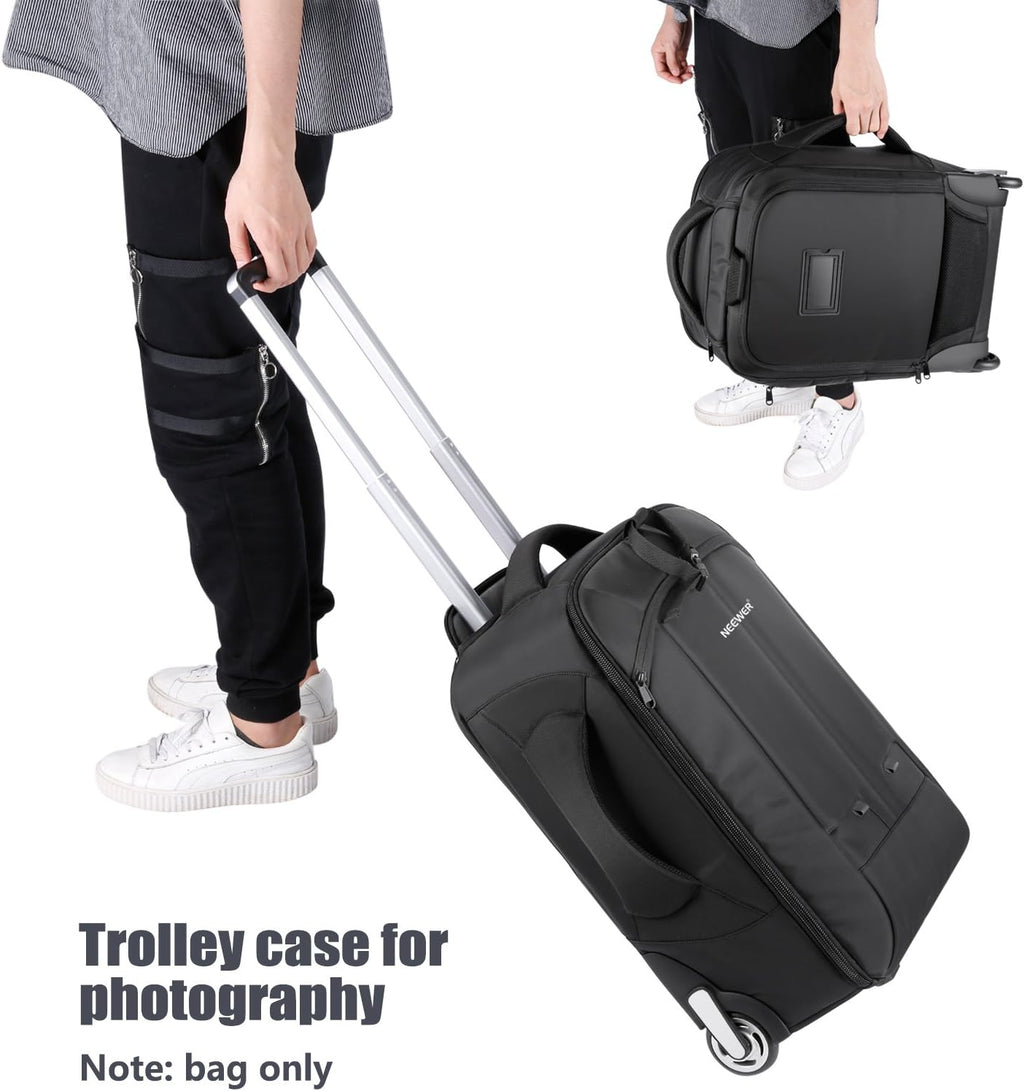 Neewer 2-in-1 Rolling Camera Bag Backpack Suitcase Style Convertible with Double Handle, Shockproof Trolley Case with Removable Padded for SLR/DSLR Cameras Tripod Lenses (Black/Red)