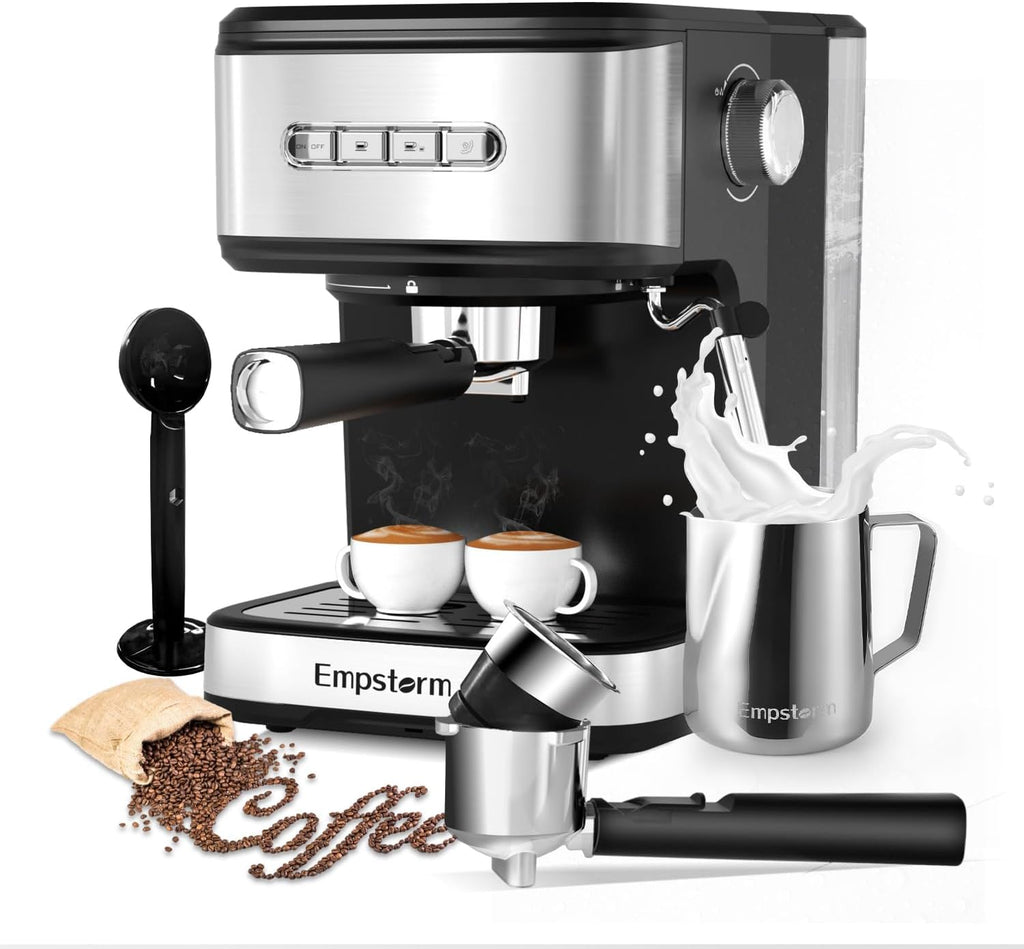 Espresso Machine 20 Bar, 2 in 1 Espresso Maker with Milk Frother Steam Wand for Latte and Cappuccino, Powder and Capsule Portafilter, 50oz Removable Water Tank expresso Coffee Machine for Home-Silver