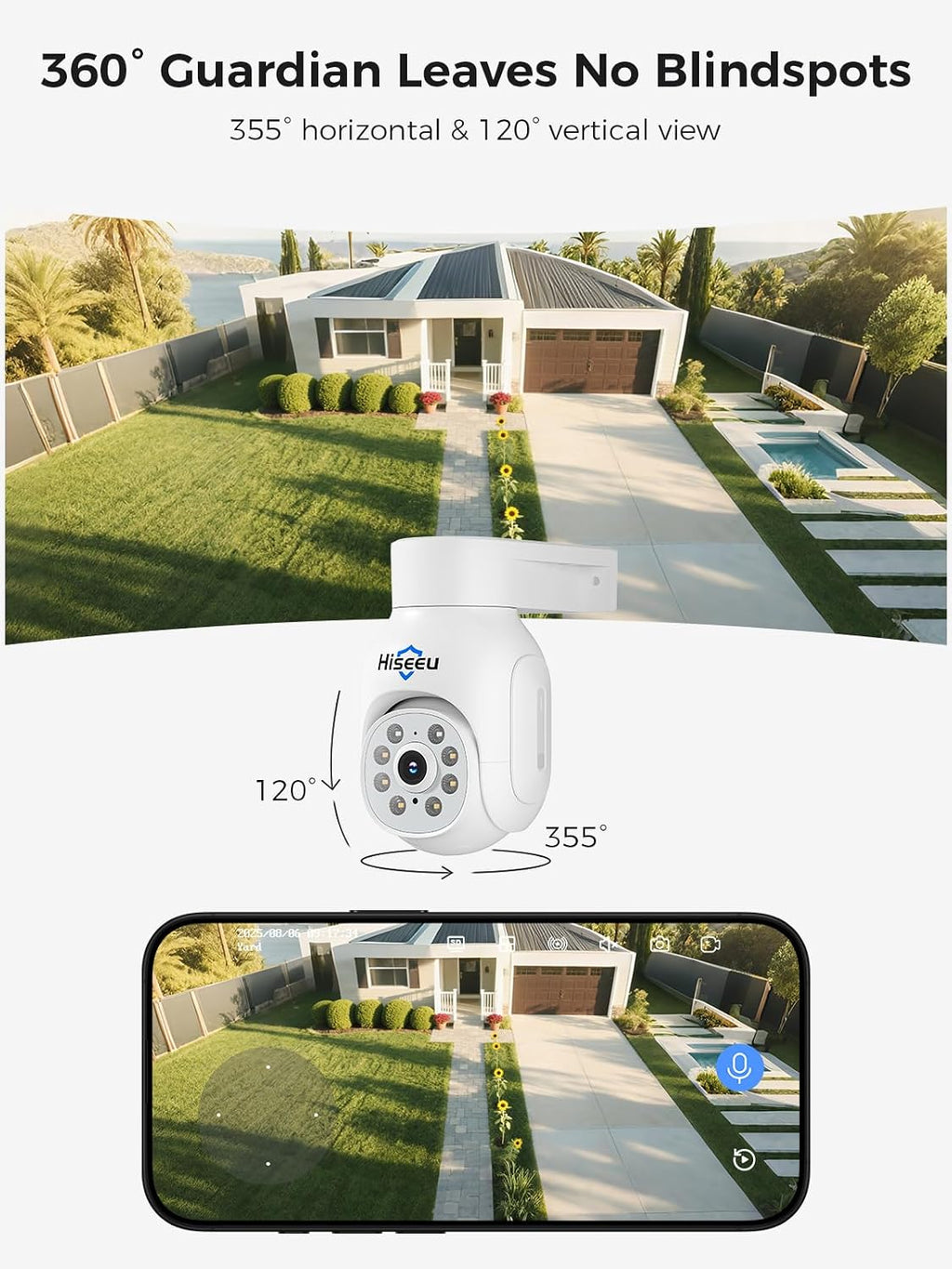 Hiseeu Wireless Security Camera System, 5MP Outdoor Cameras with 10' LCD Monitor 4-Cam Kit, 1TB HDD, Plug & Play NVR, Auto Tracking, 2.4G/5GHz WiFi, 2-Way Audio, Color Night Vision, No Monthly Fees