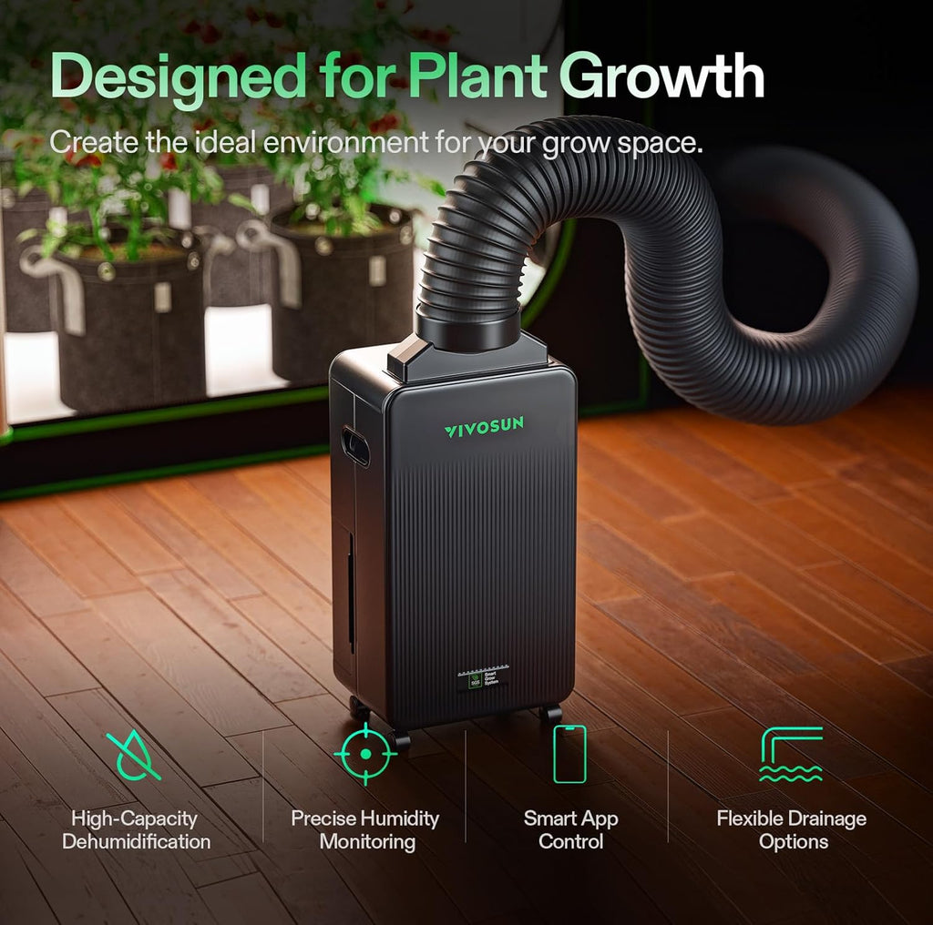 VIVOSUN AeroDrain D12 Smart Environmental Dehumidifier, up to 12L/day, 2L Water Tank, with Temperature & Humidity Sensor Probe, Smart Remote Control, Designed for Grow Tents
