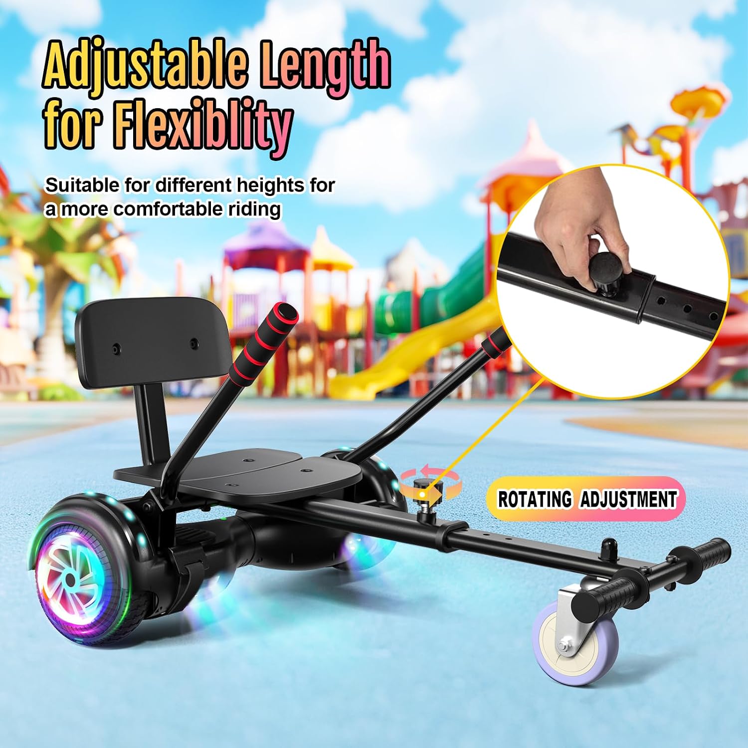 Scooter Seat Attachment, Scooter with Go Kart for Kids Boys Girls Adults, LED Lights, Bluetooth(Include Go-Kart)